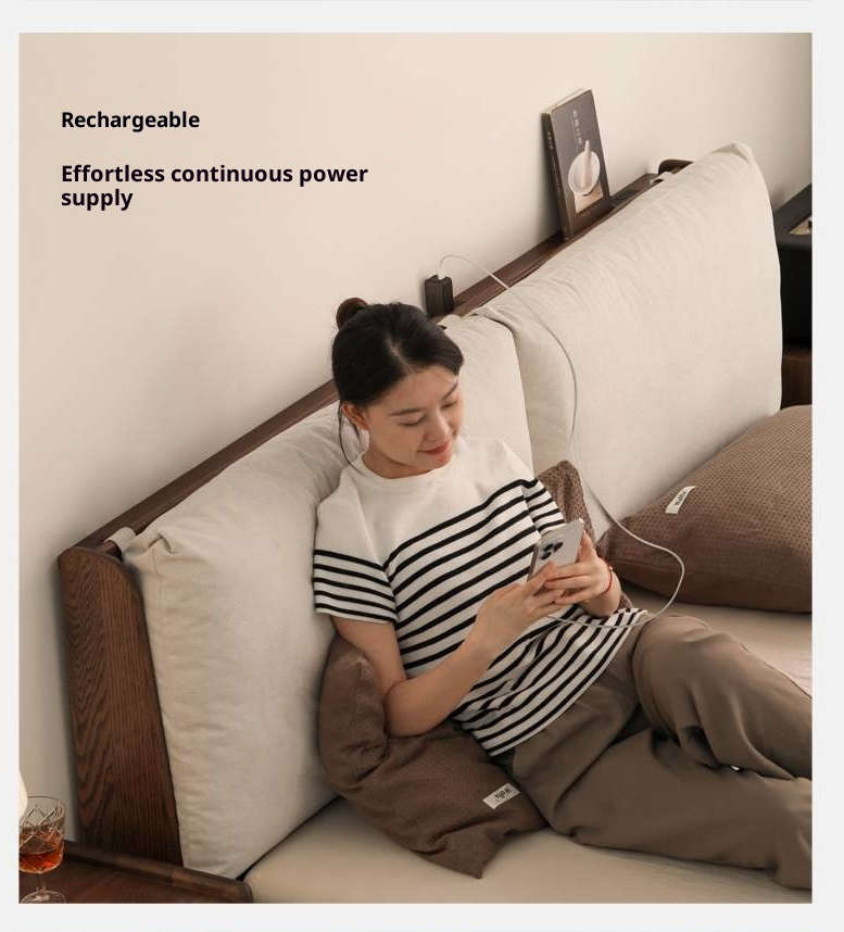 Oak Solid Wood Modern Simple Fabric Soft-Padded Box Bed