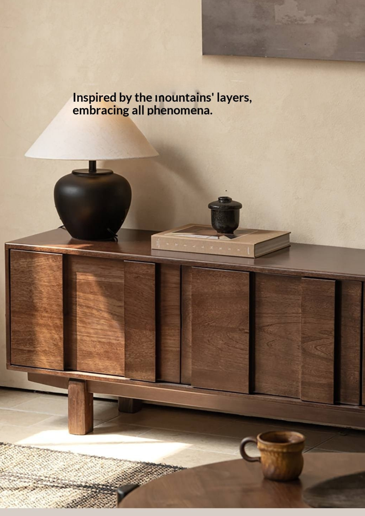 Sandalwood Solid Wood Fluted TV Console with Recessed Handles