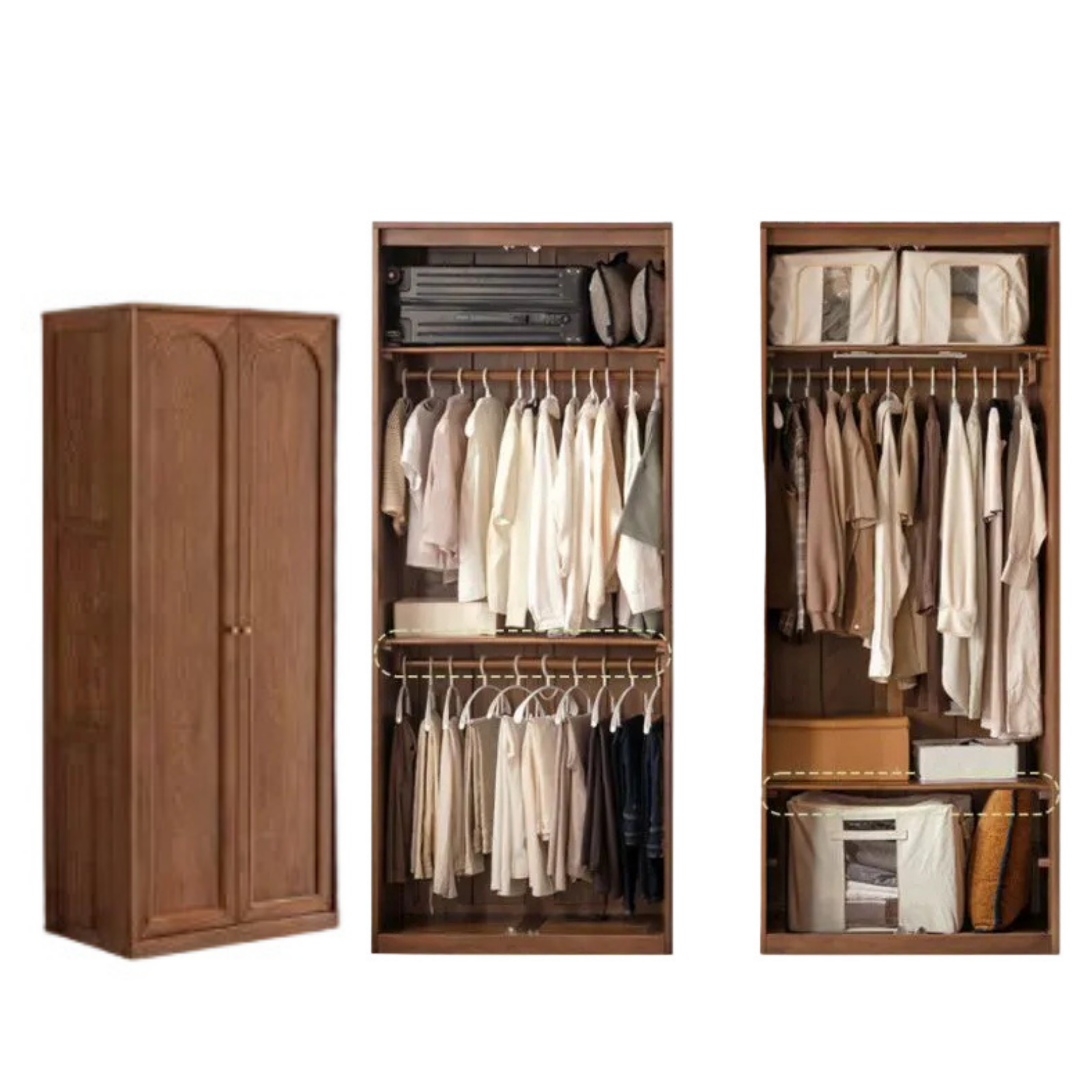 Black Walnut Solid Wood Wardrobe with French Retro Style and Double Doors