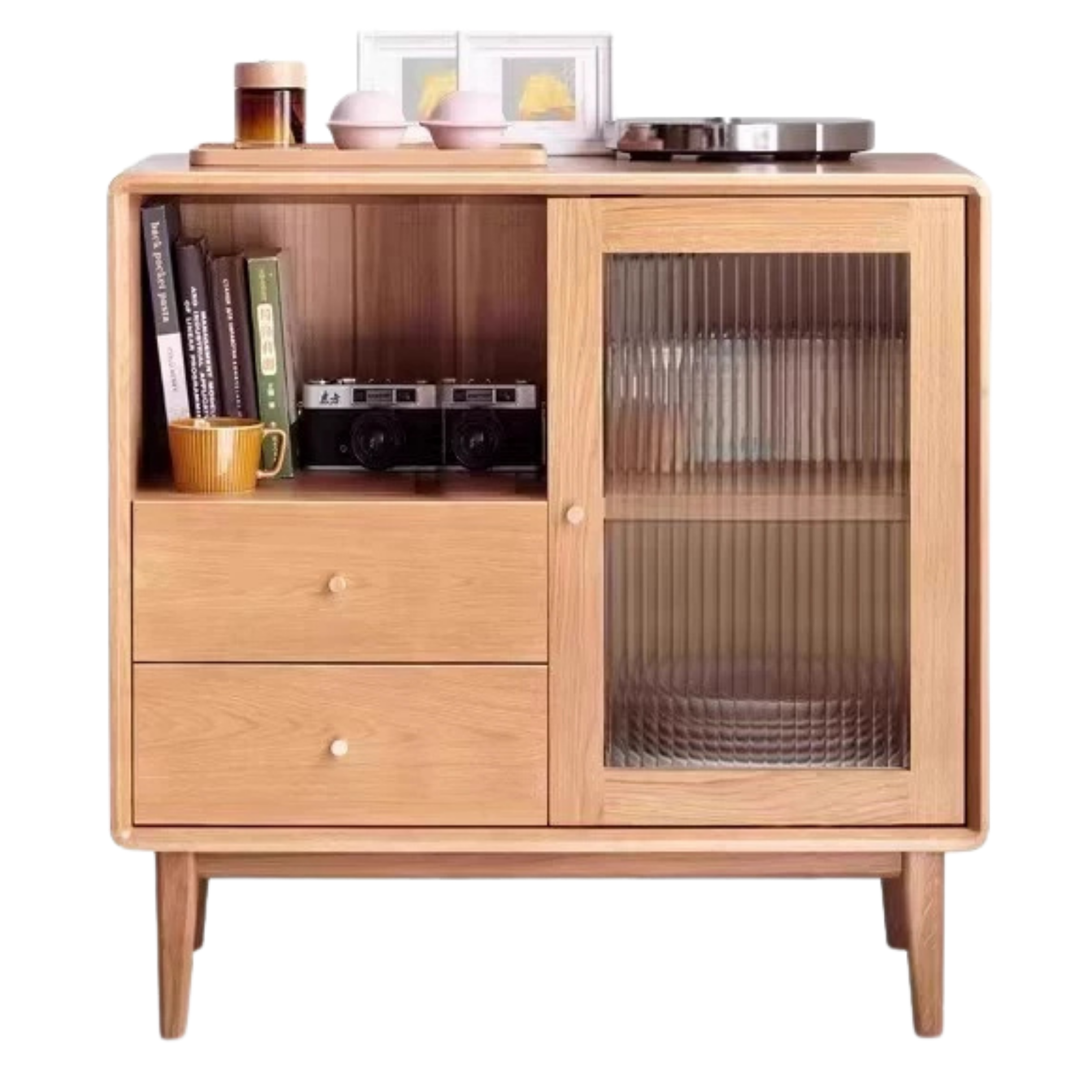 Oak, Beech Solid Wood, Solid Rubberwood Side Cabinet Nordic Style