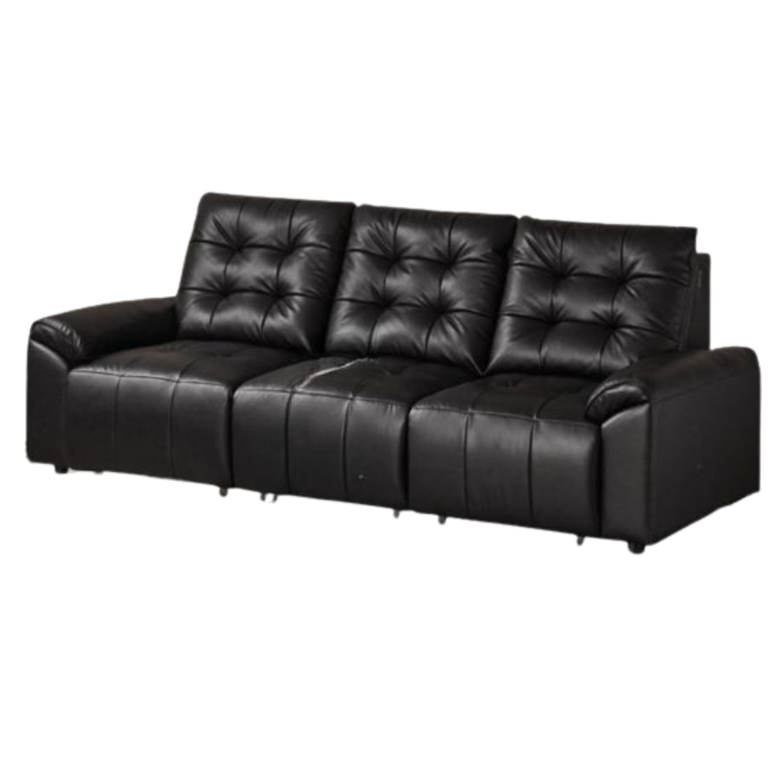 Genuine Leather Tufted Pull-Out Sleeper Sofa with Storage Chaise