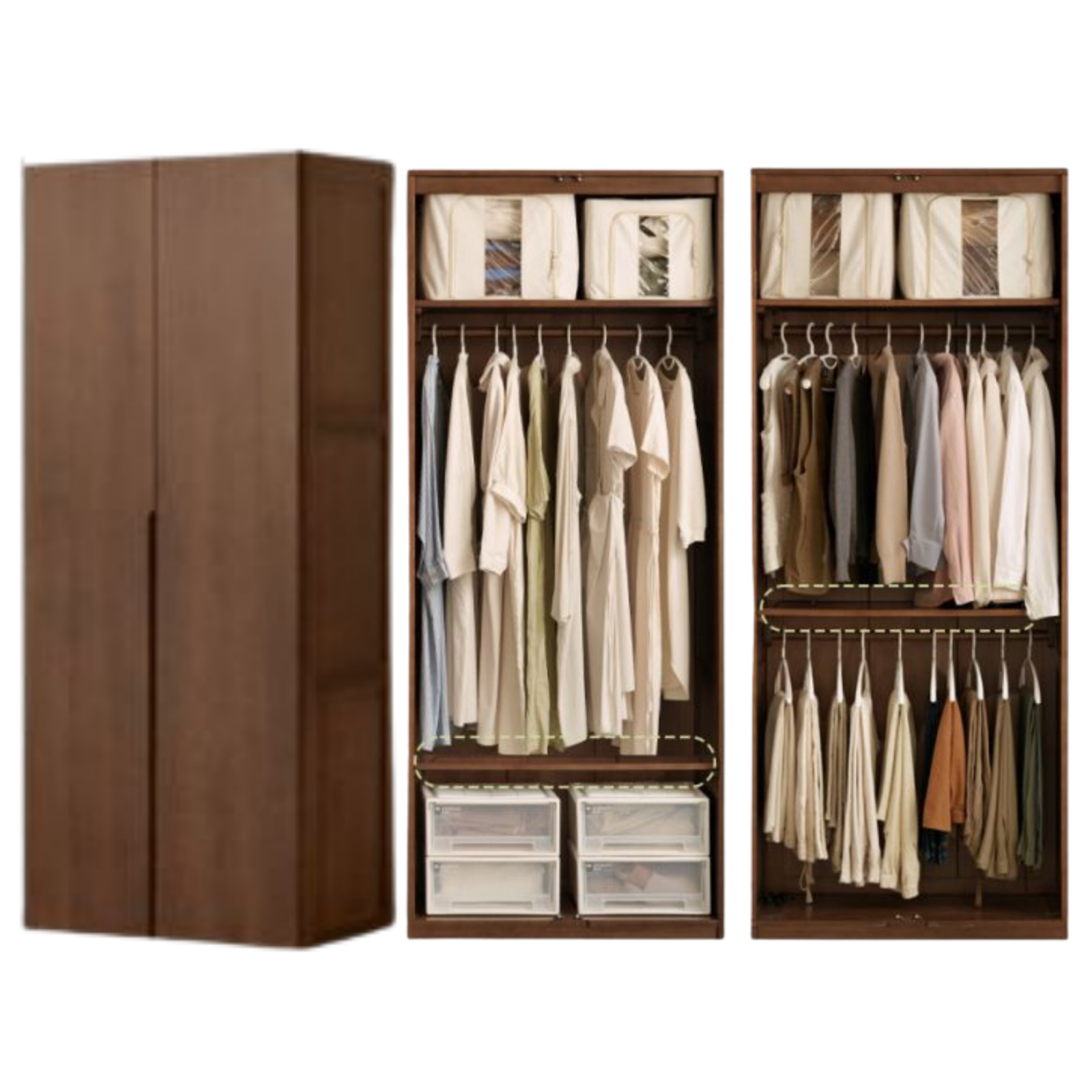 Black Walnut, Sandalwood Solid Wood Modern Style Wardrobe