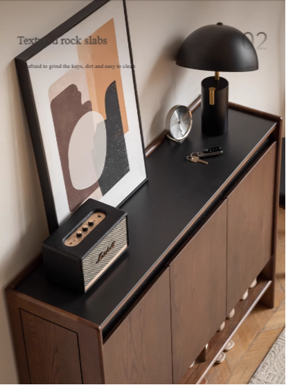 Oak Solid Wood Modern Rock Board Shoe Cabinet