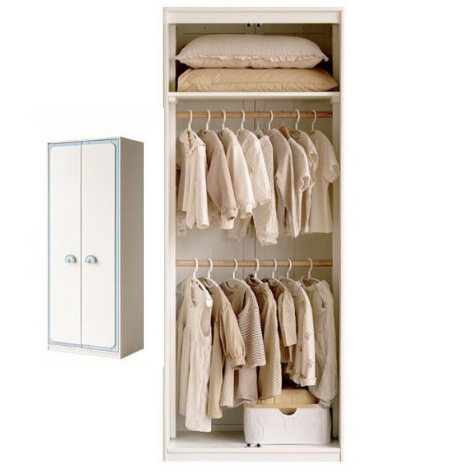 Solid RubberWood Kids Modular Wardrobe Closet with Multi-Size Storage Options