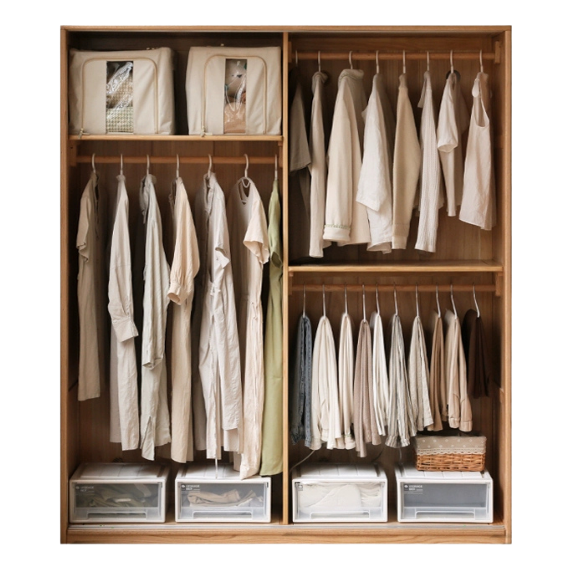 Oak Solid Wood Sliding Door Storage Wardrobe.