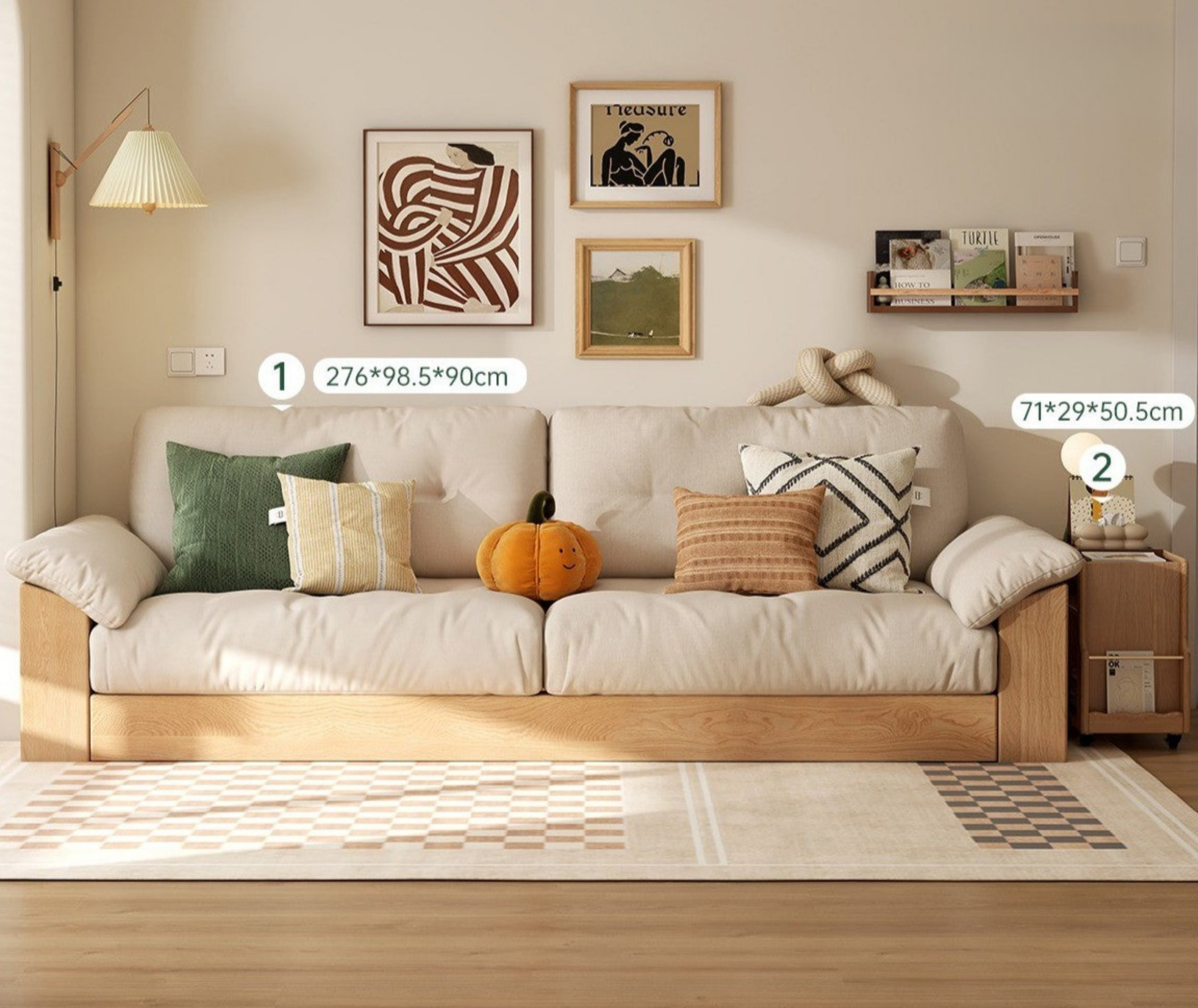 Oak Solid Wood Storage Sofa Modern Log Style Combination Furniture Set