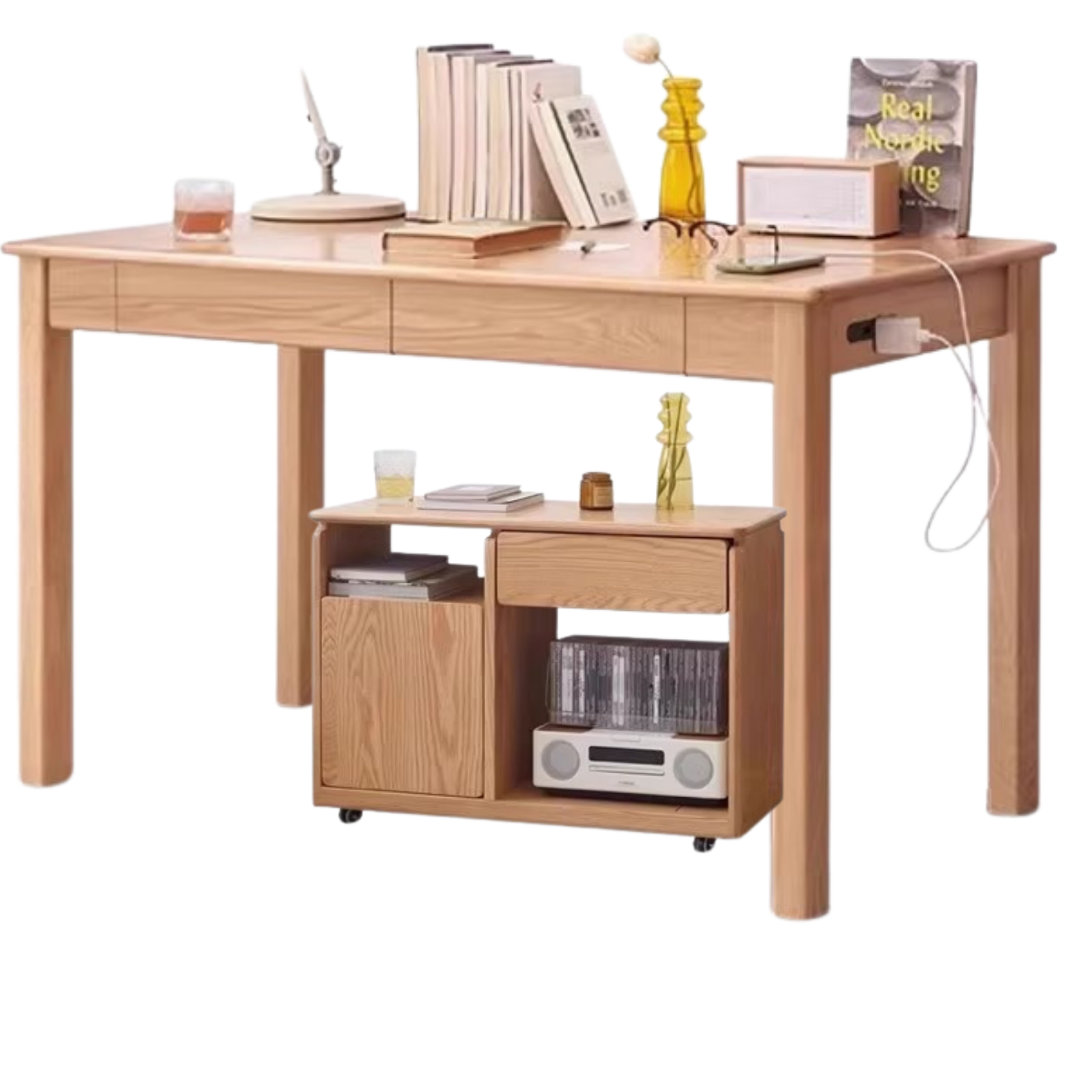 Oak, Ash Solid Wood USB Office Desk