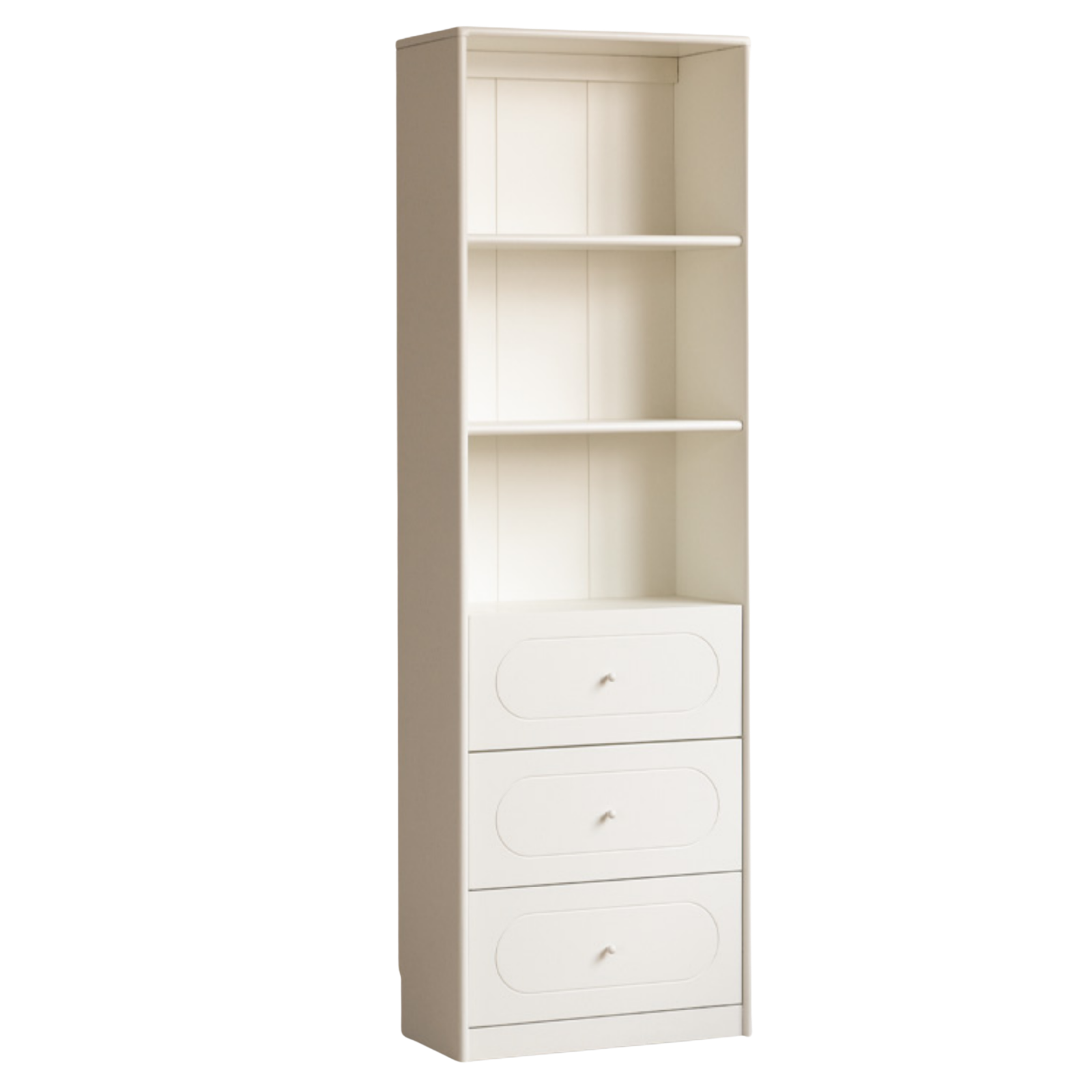 Solid RubberWood Bookcase White With Glass Door French Cream Style
