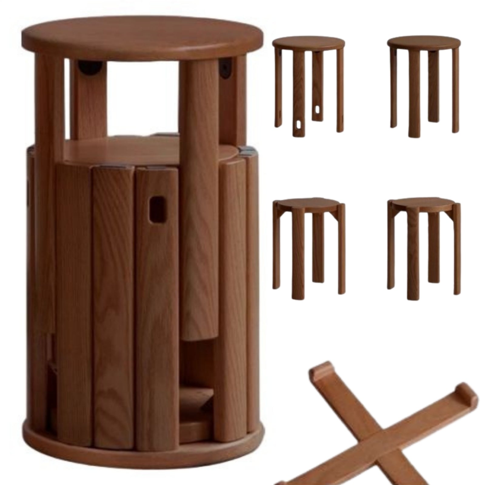 Black Walnut, Ash Oak, Solid Rubberwood Solid Wood Stacking Stool