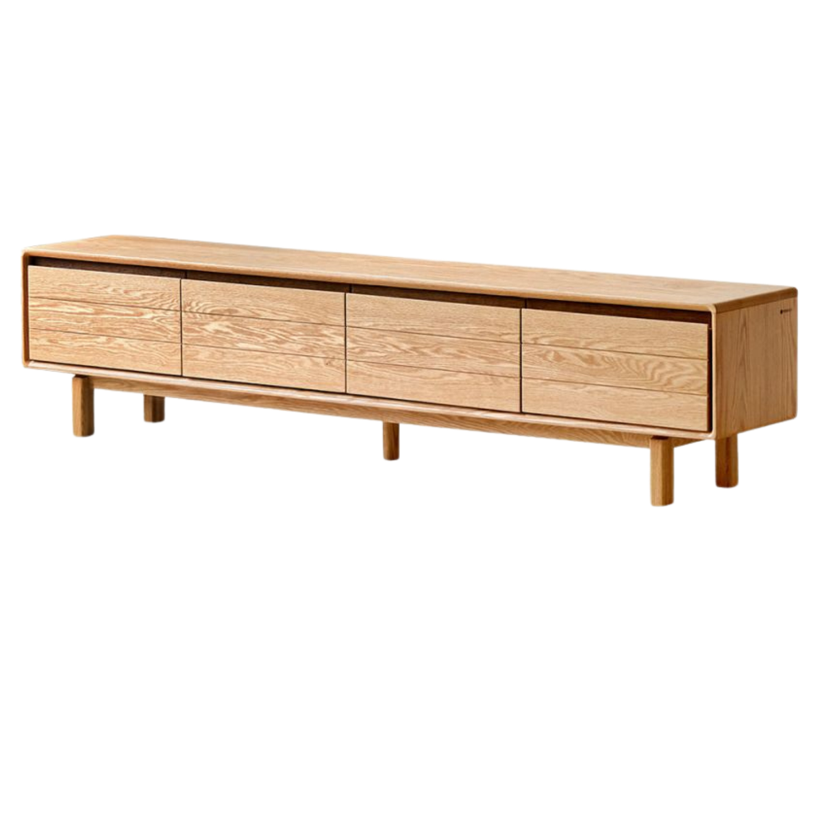 Oak Solid Wood Scandinavian TV Console with Two-Tone Color Block Doors