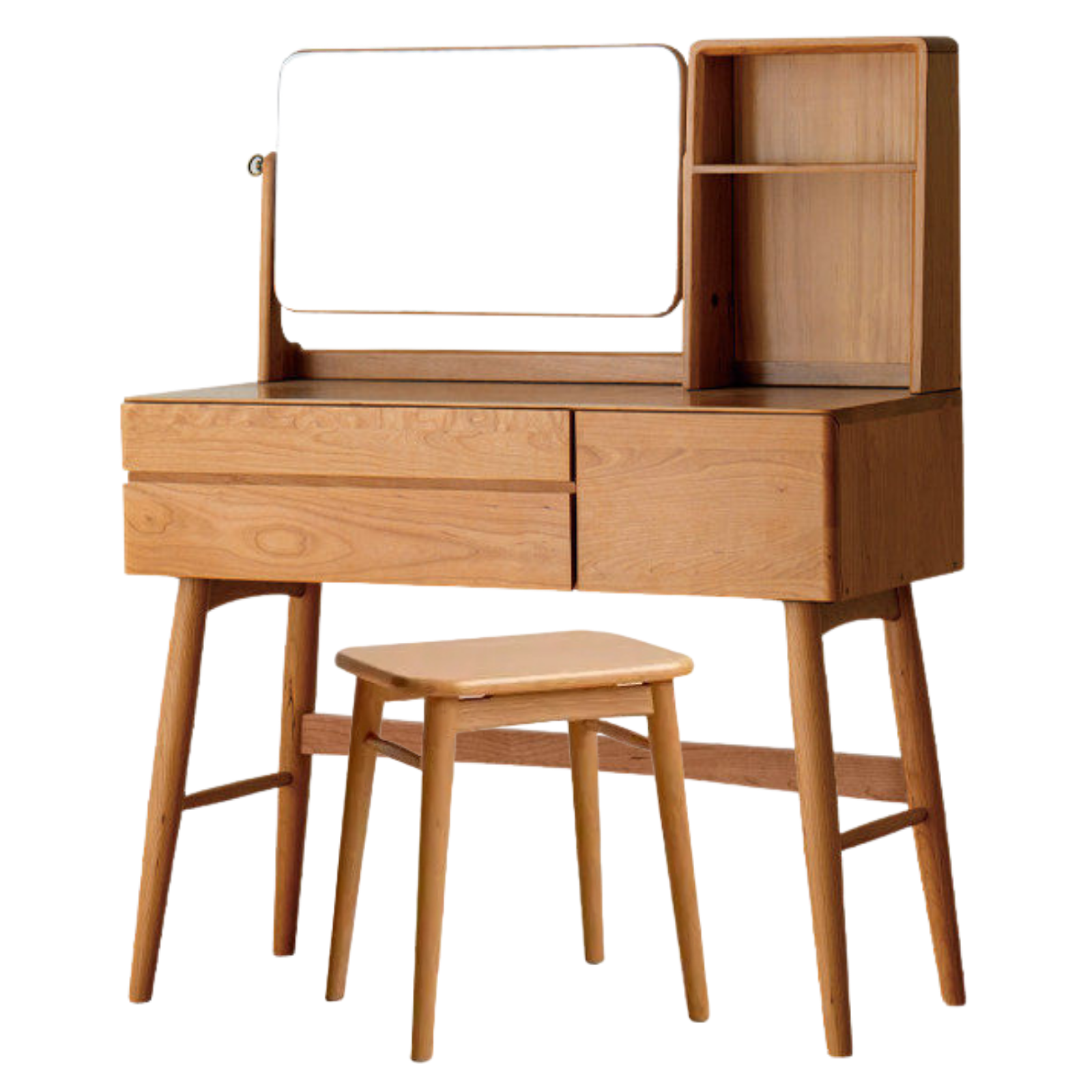 Cherry Solid Wood Vanity Table Nordic Makeup Mirror.