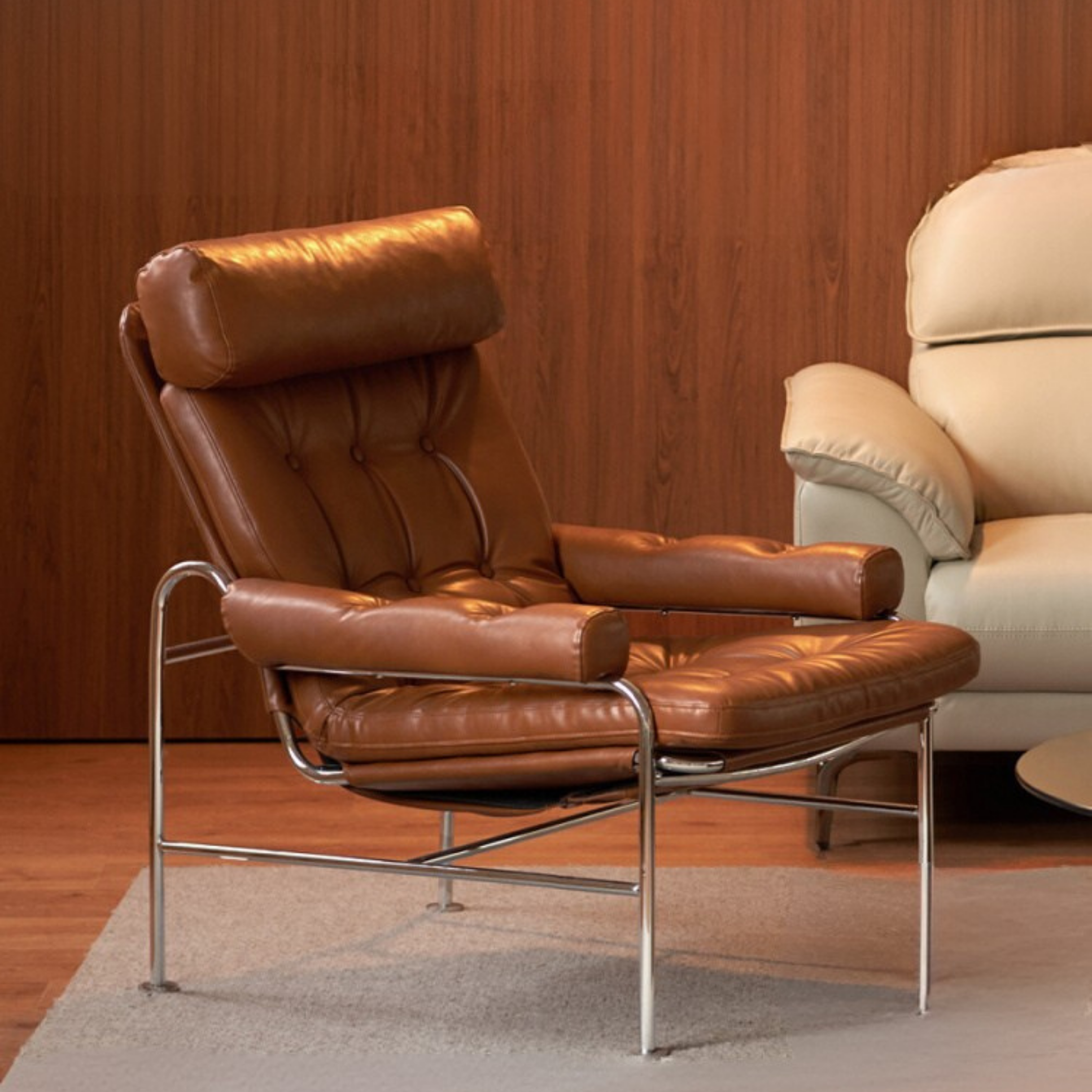 Bauhaus-Style Retro Armchair in Vintage Oil-Wax PU Leather