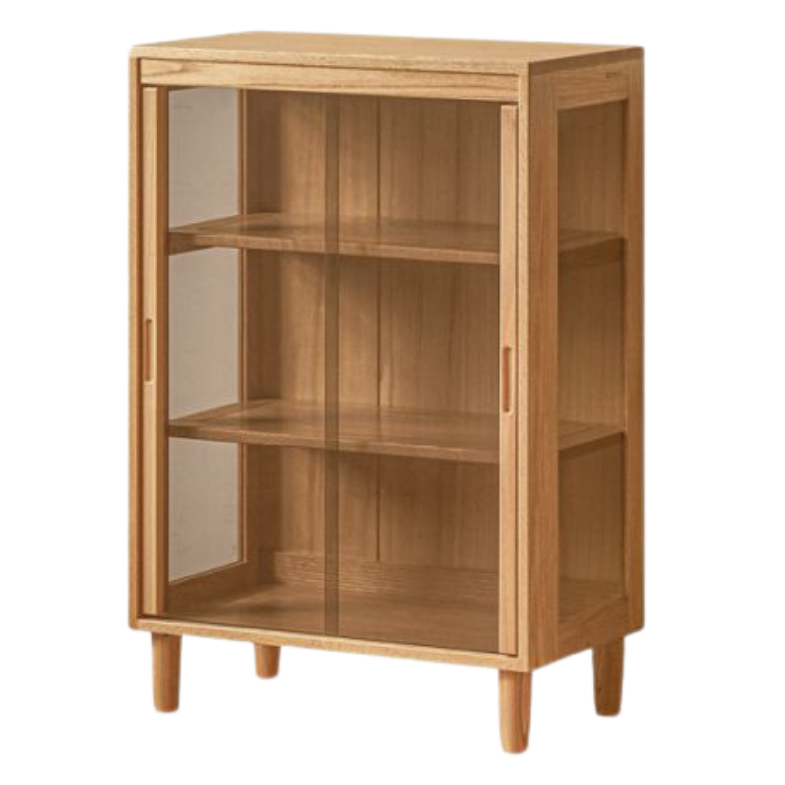 Black Walnut, Oak Solid Wood Glass Display Cabinet with Drawers