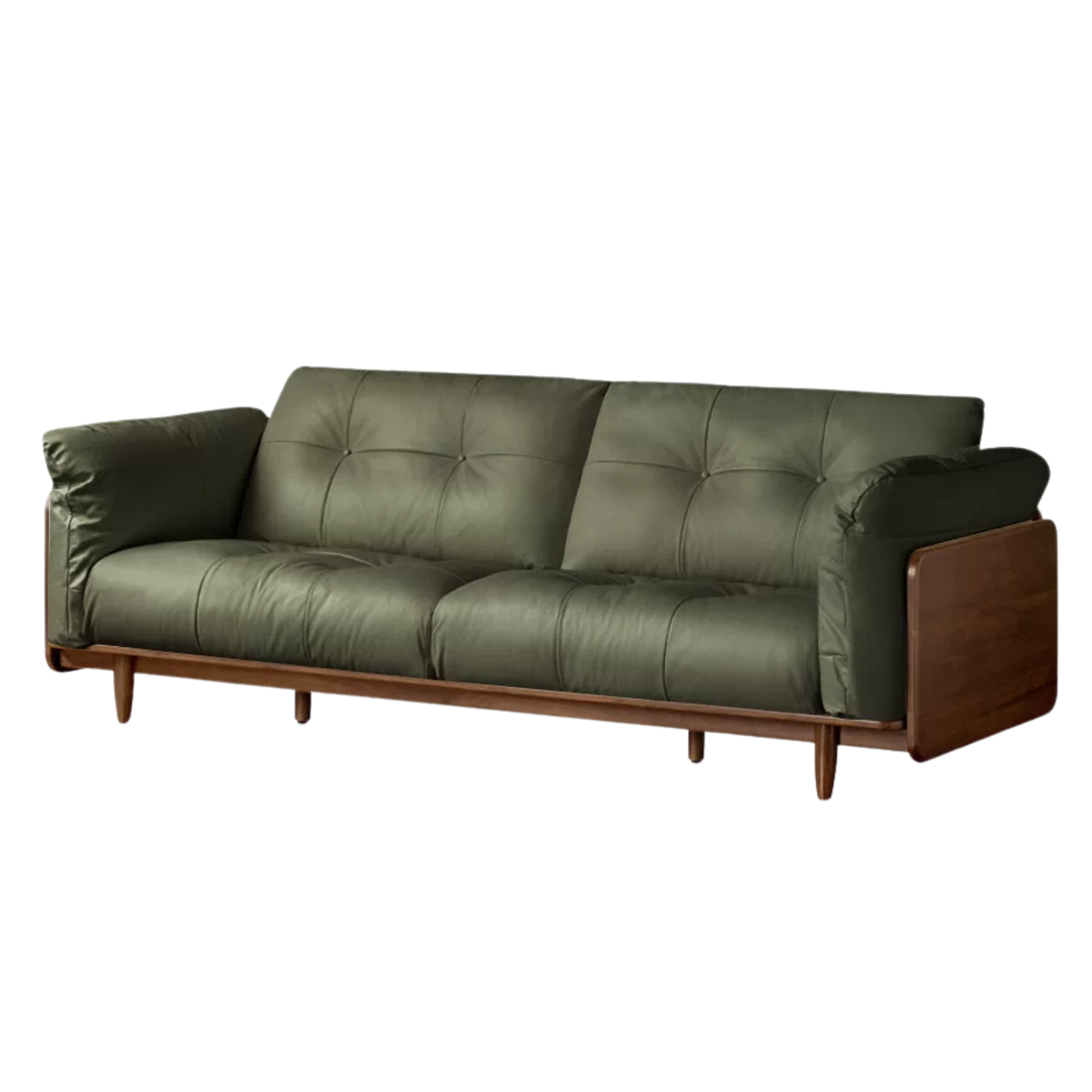 Black Walnut, Oak Solid Wood Genuine Leather Sofa Italian-Inspired