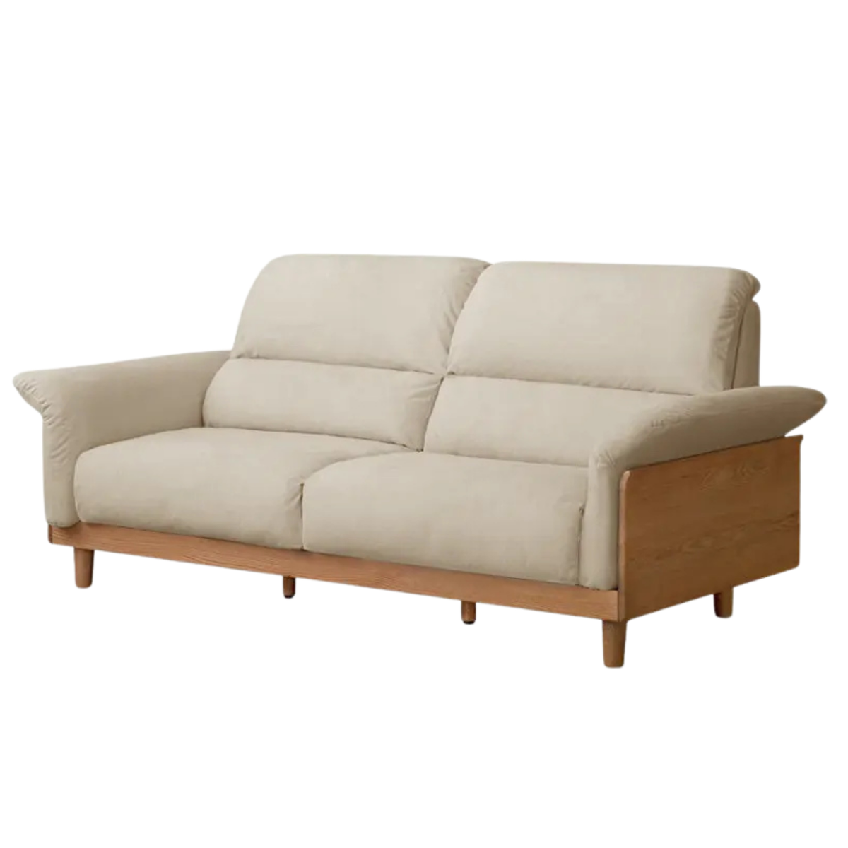 Oak Solid Wood Fabric Sofa, Couch with High Back Cushions, Durable Pet-Friendly Upholstery