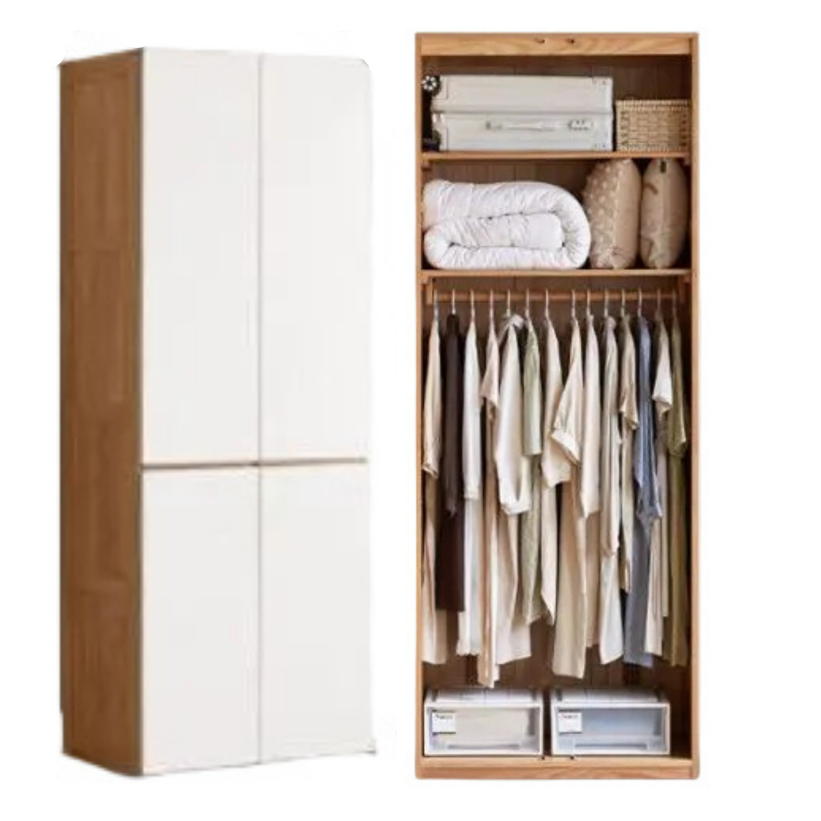 Oak Solid Wood Wardrobe with Double Doors