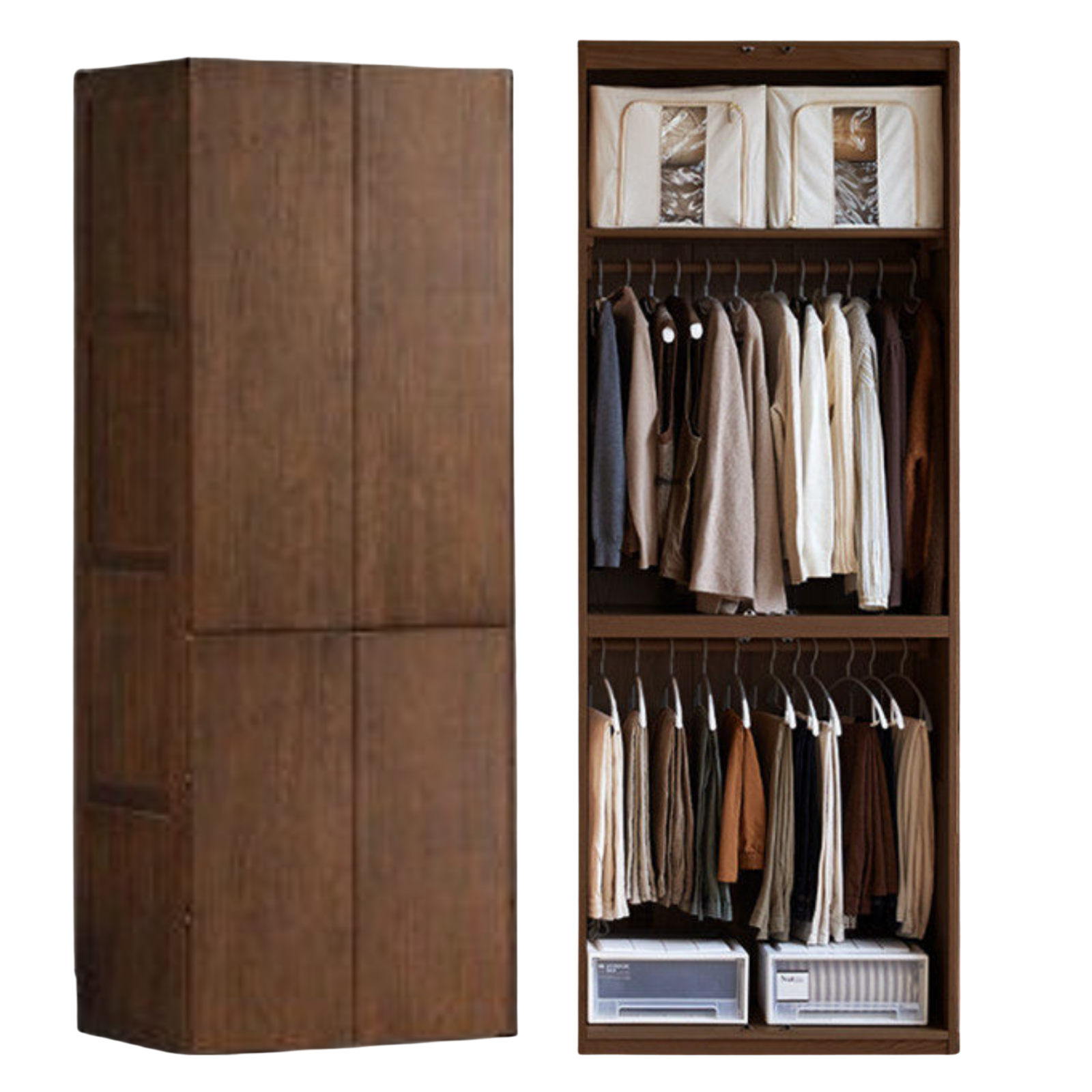 Black Walnut Solid Wood Wardrobe with Italian Style and Storage Cabinet