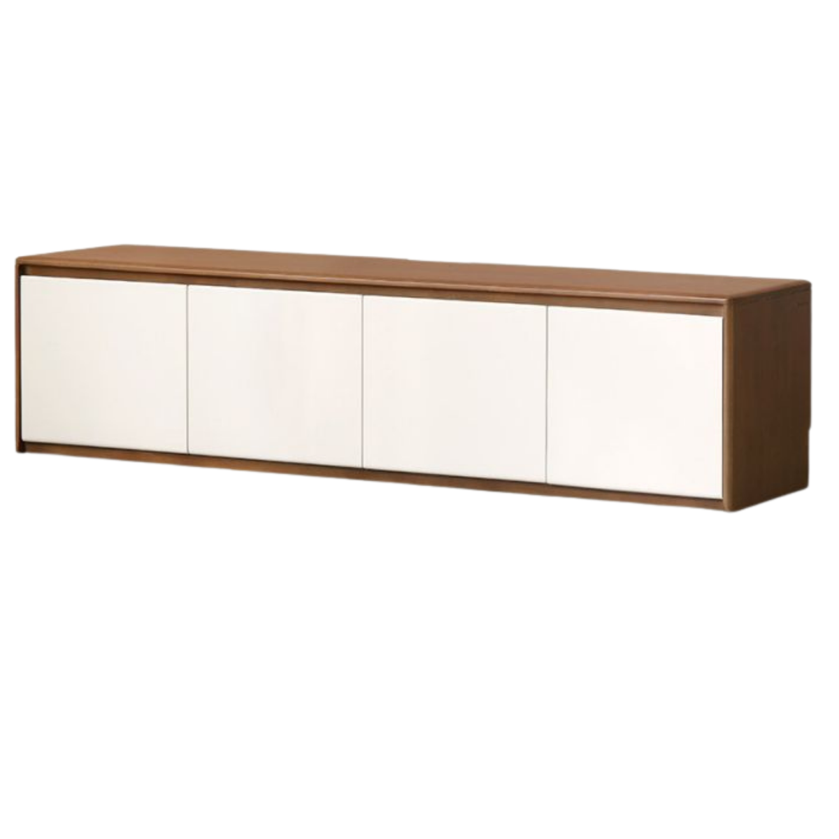 Solid RubberWood TV Console with Two-Tone Color Block Design and Full Pull-Out Drawers