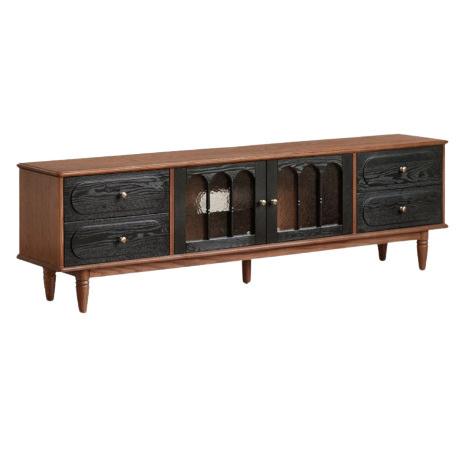 Black Walnut, Ash Solid Wood TV Cabinet with Integrated Storage, Vintage Style Floor Cabinet