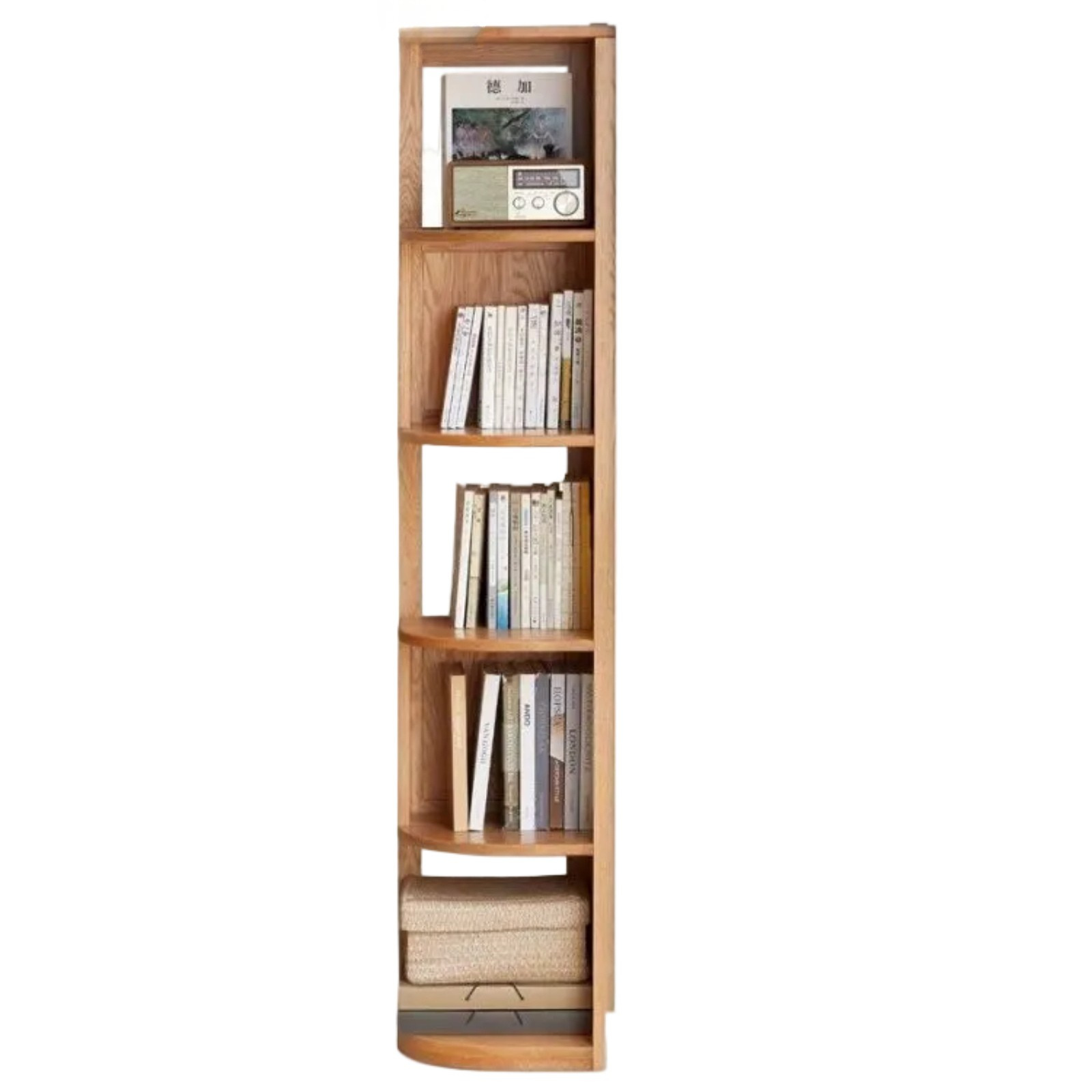 Solid Rubberwood, Oak, Ash Solid Wood Triangle Corner Bookshelf with Multi-Layer Shelving