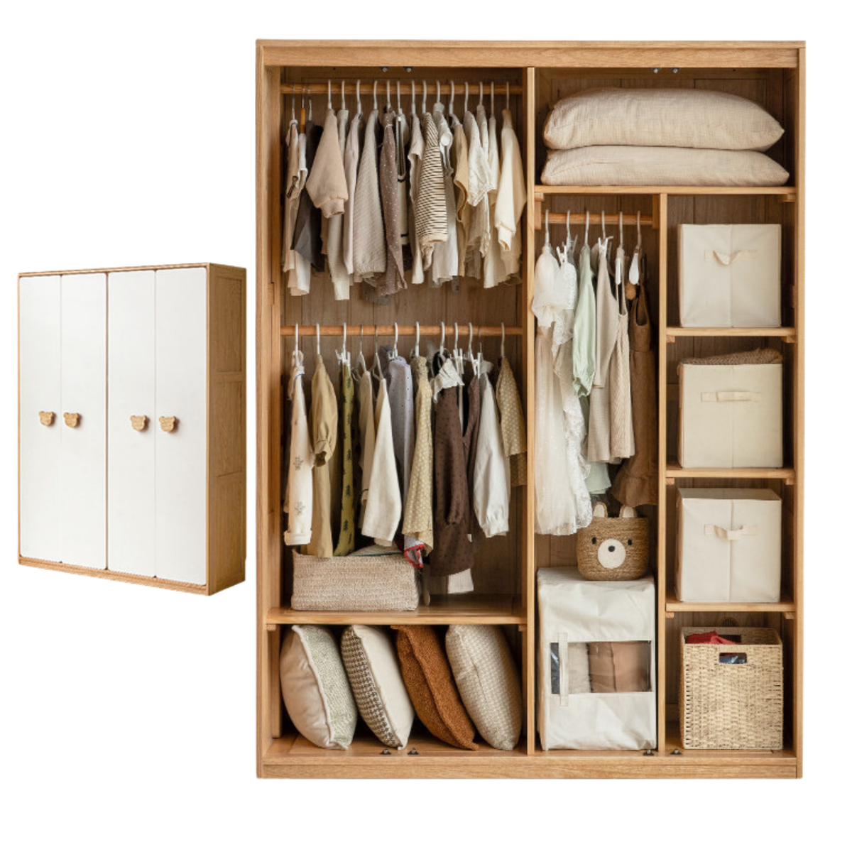 Oak Solid Wood Kids Wardrobe Combination