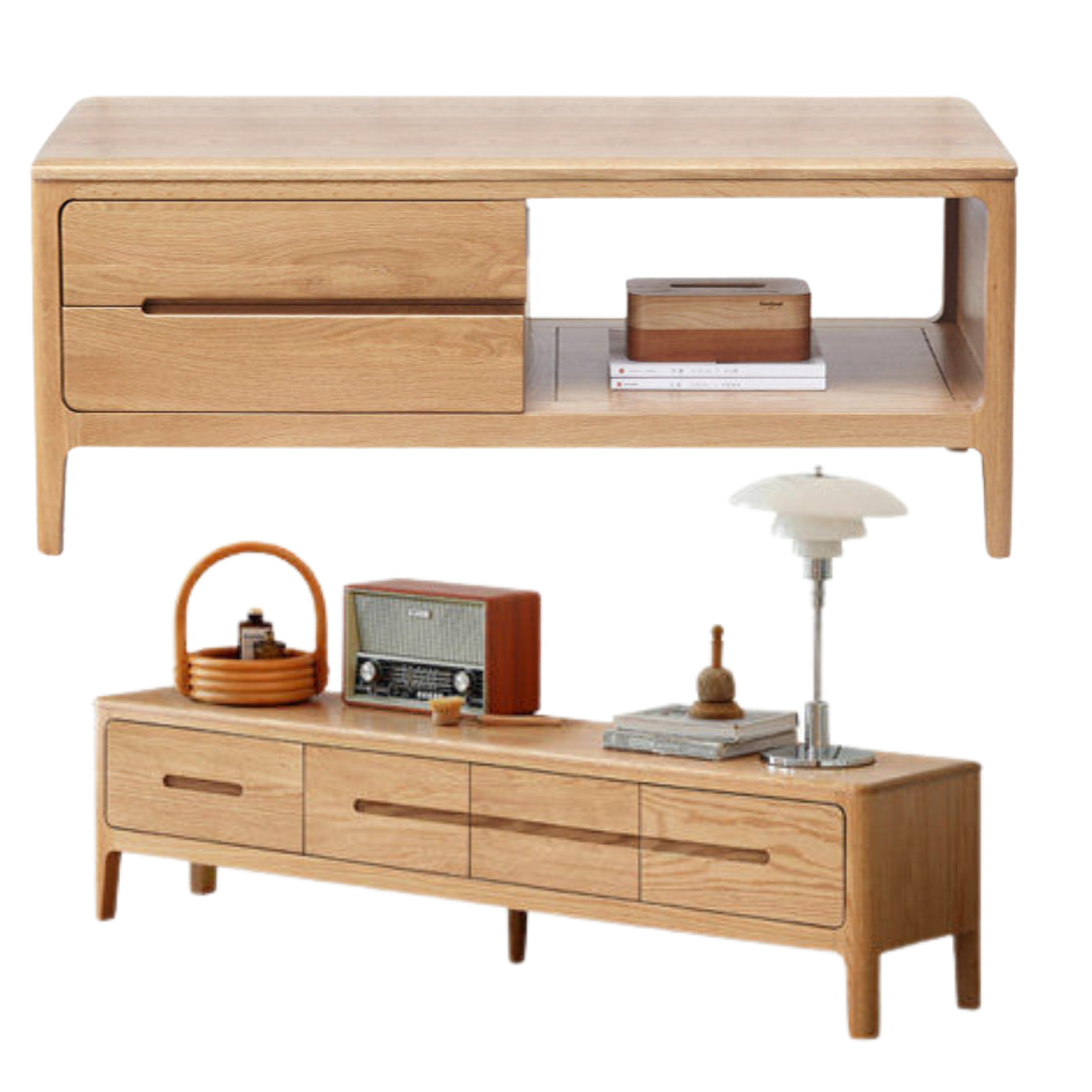 Oak, Solid Rubberwood Coffee Table Three Drawers