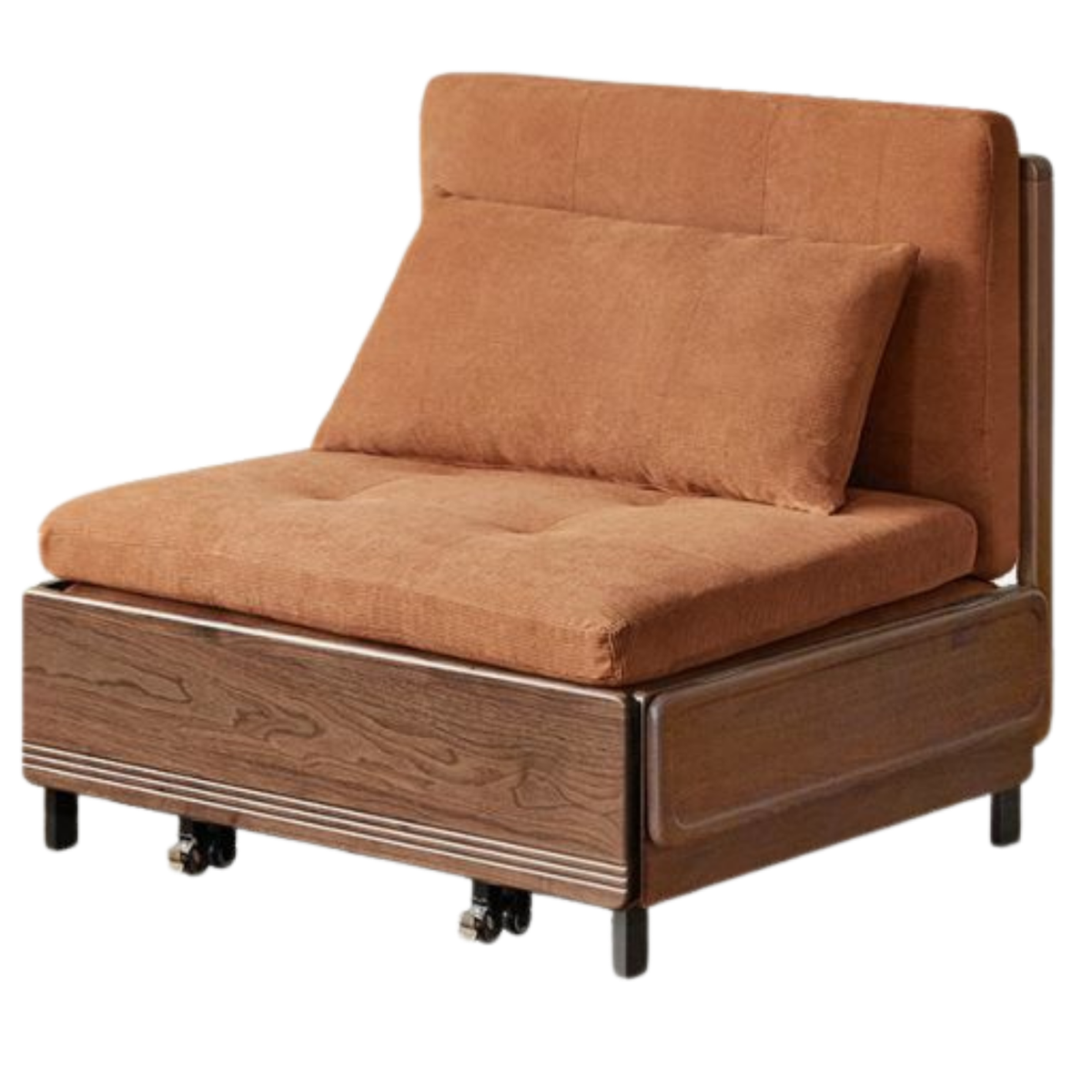 Black Walnut, Oak Solid Wood Sleeper Chair-sofa Bed with Attached Fold-Out Side Tray