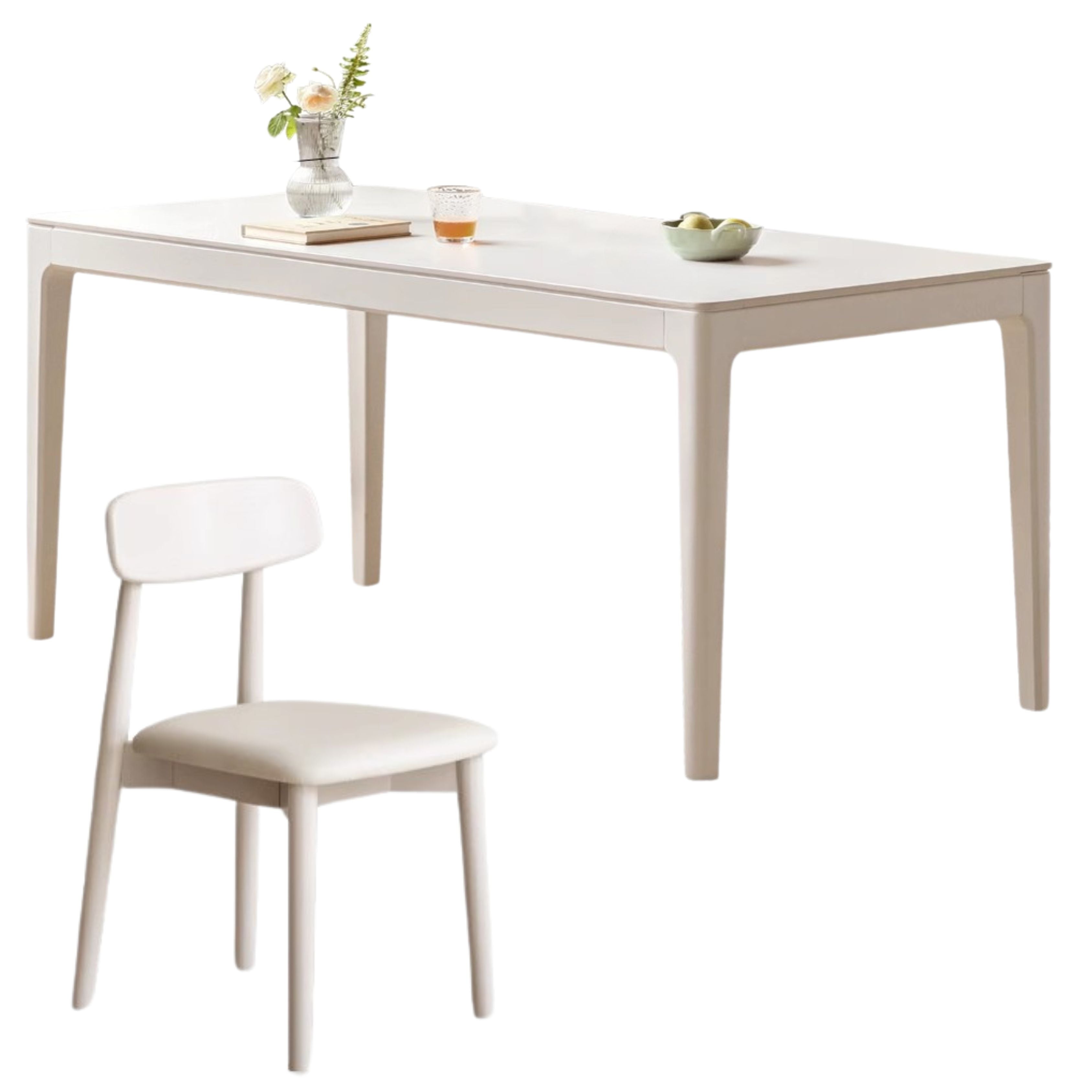 Birch Solid Wood Rock Plate Dining Table White Cream