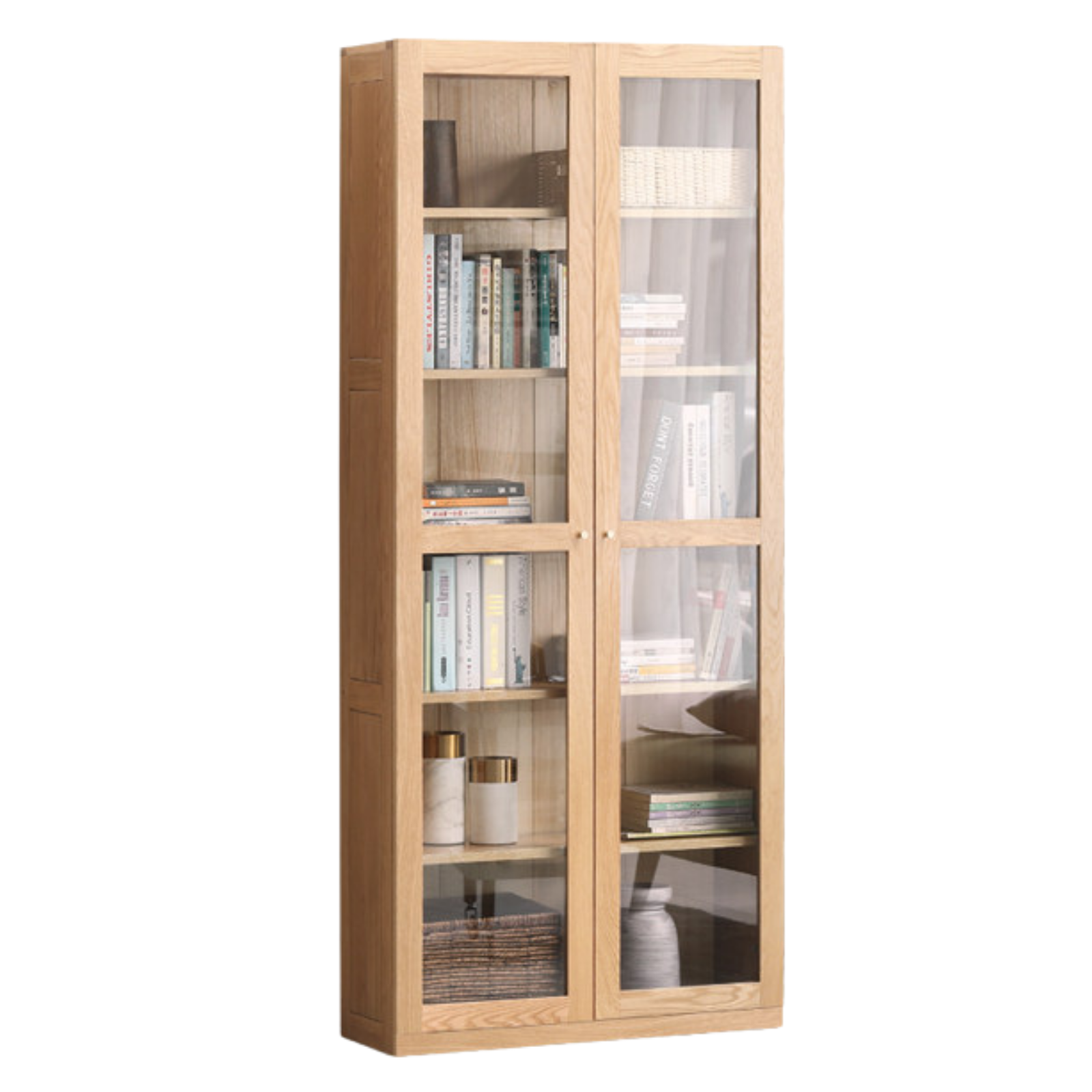 Oak, Solid Rubberwood Modern Bookcase Storage