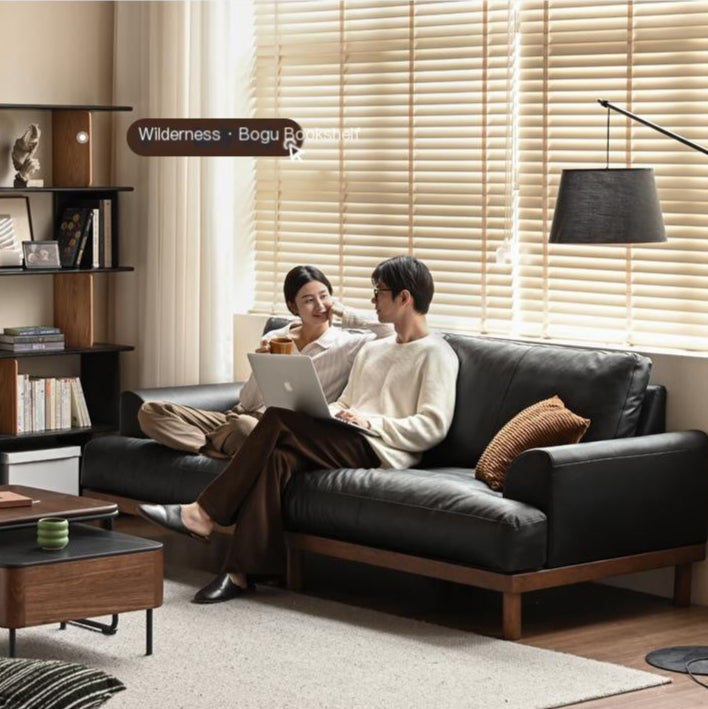 Oak Solid Wood Genuine Leather Sofa