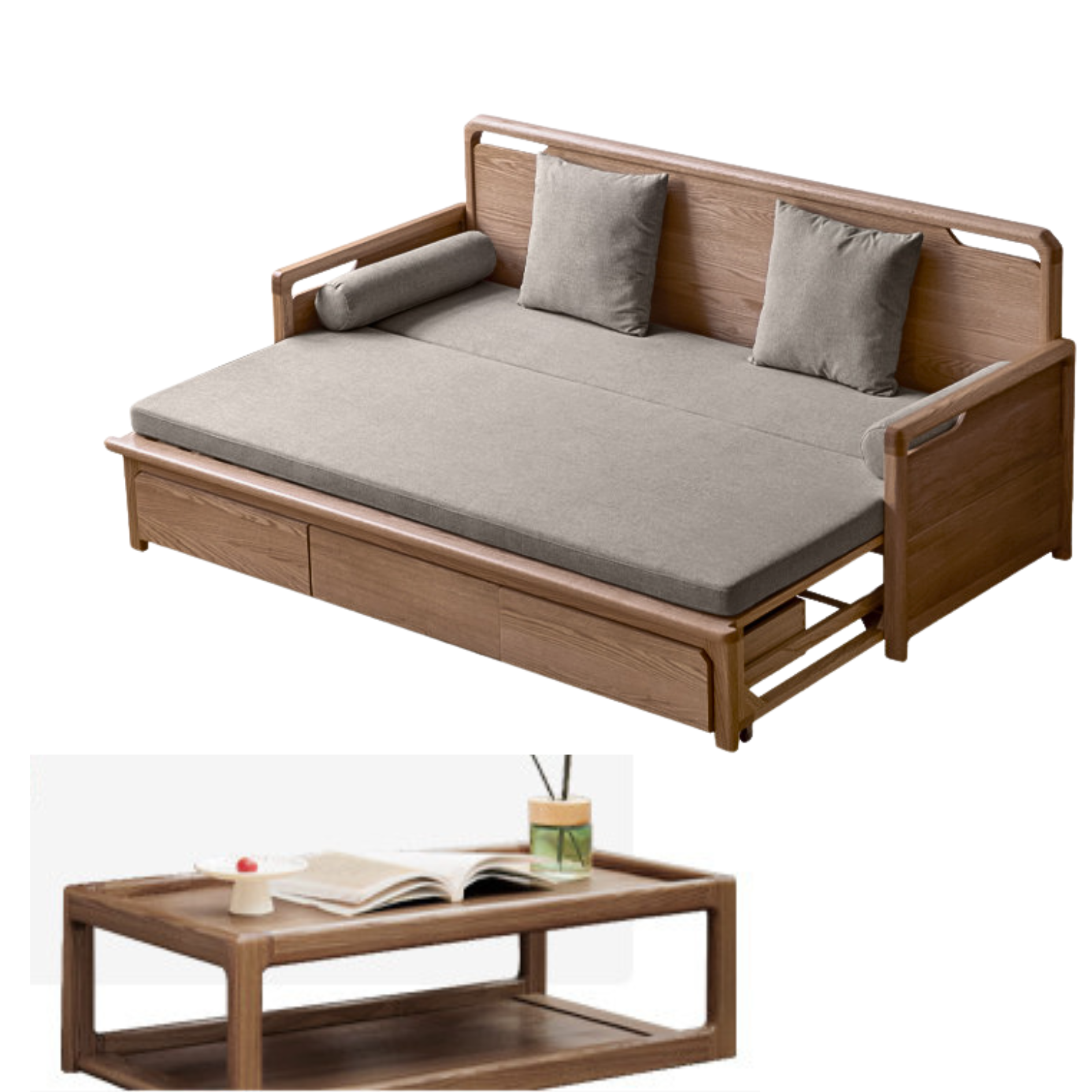 Oak Foldable Sofa Bed New Multifunctional Storage: