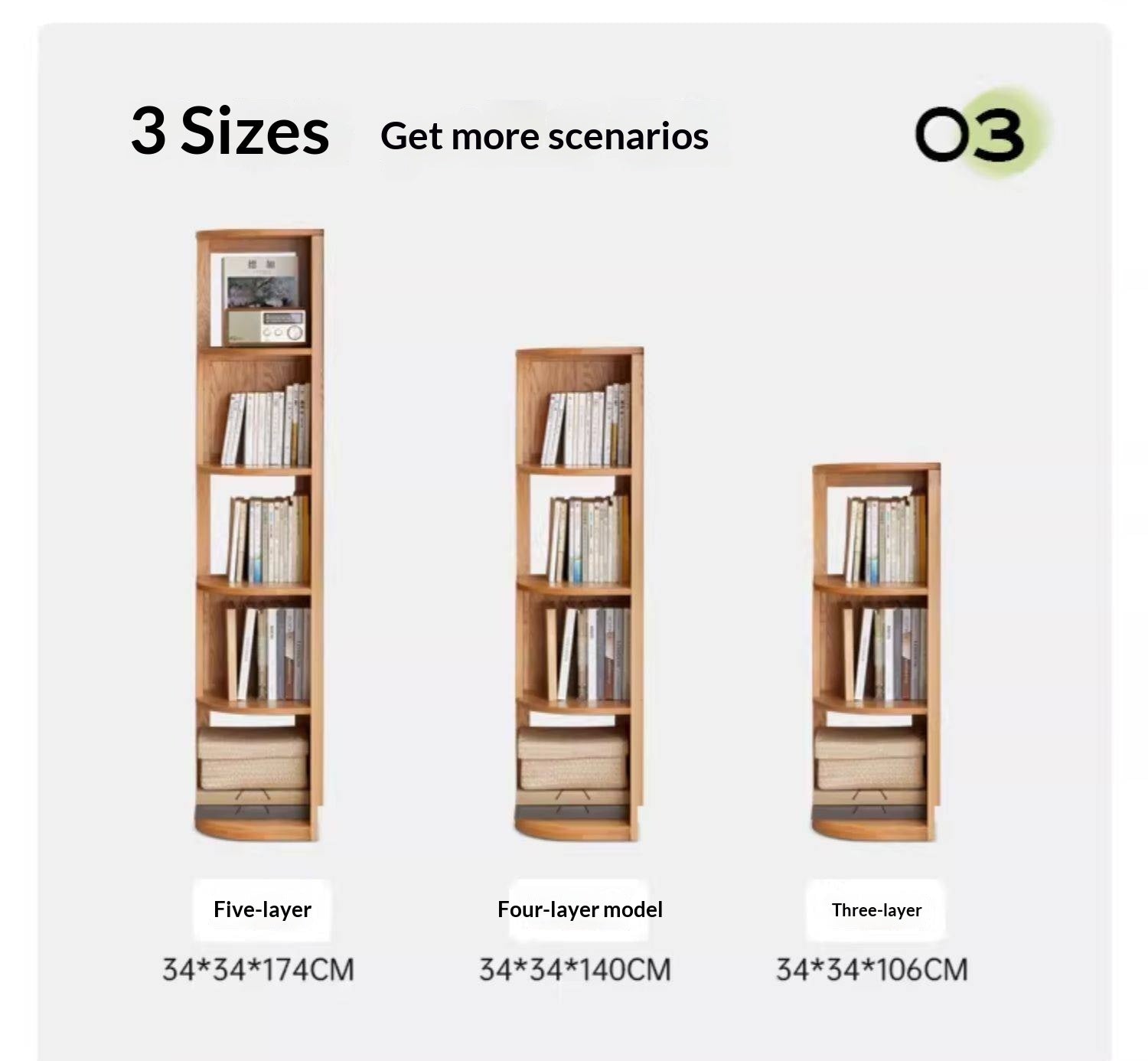 Solid Rubberwood, Oak, Ash Solid Wood Triangle Corner Bookshelf with Multi-Layer Shelving