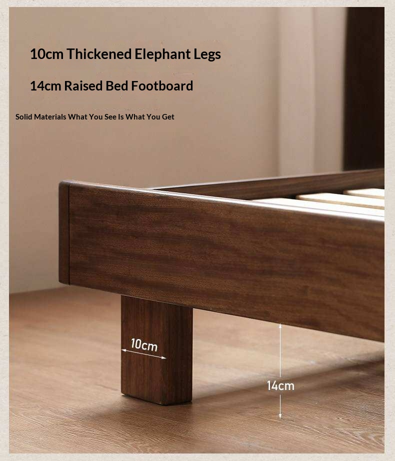 Ebony Solid Wood Bed with Vertical Fluted Panel Headboard and Block Legs