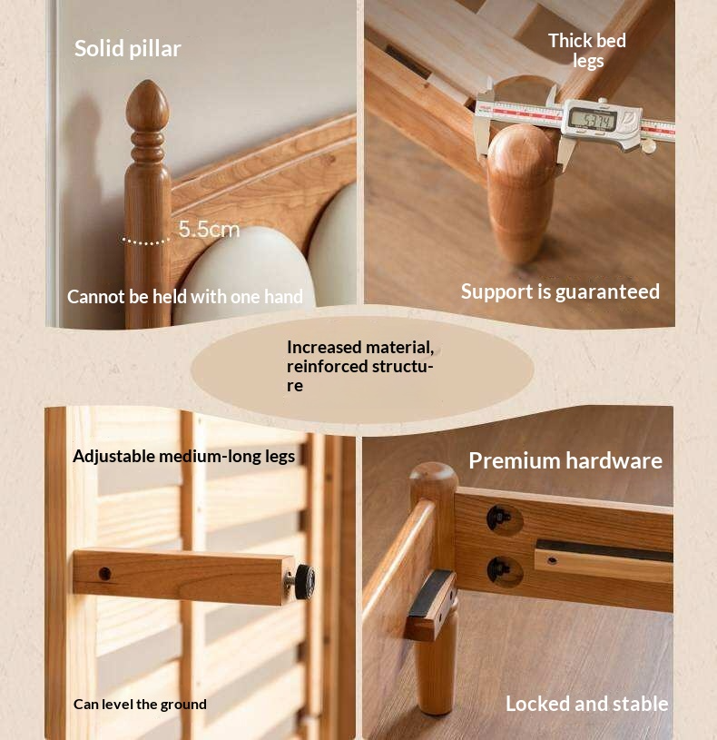 Cherry Solid Wood Genuine Leather, Velvet French-Inspired Scalloped Headboard Bed