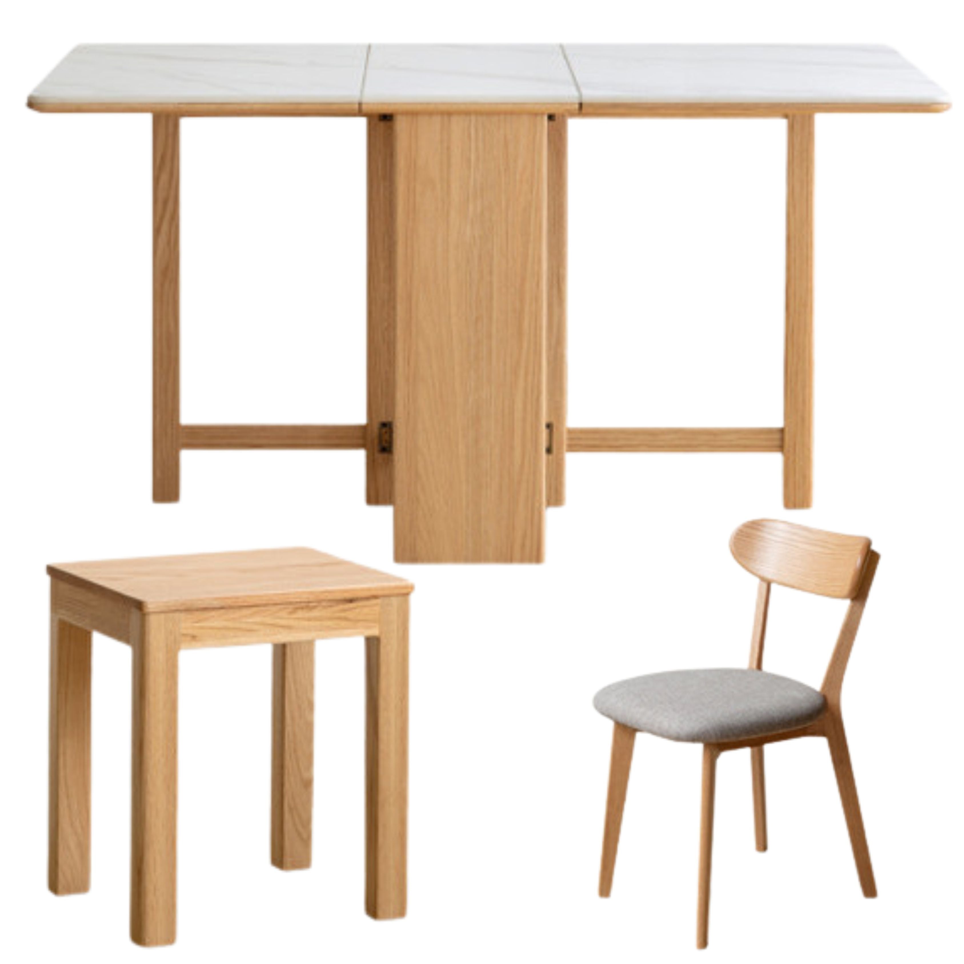 Oak Solid Wood Foldable Dining Table With Rock Slab Surface