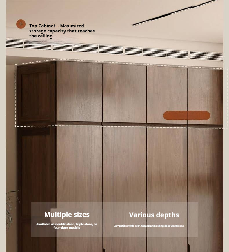 Black Walnut Solid Wood Floor-to-Ceiling Wardrobe Closet System with Flush Hinged Doors