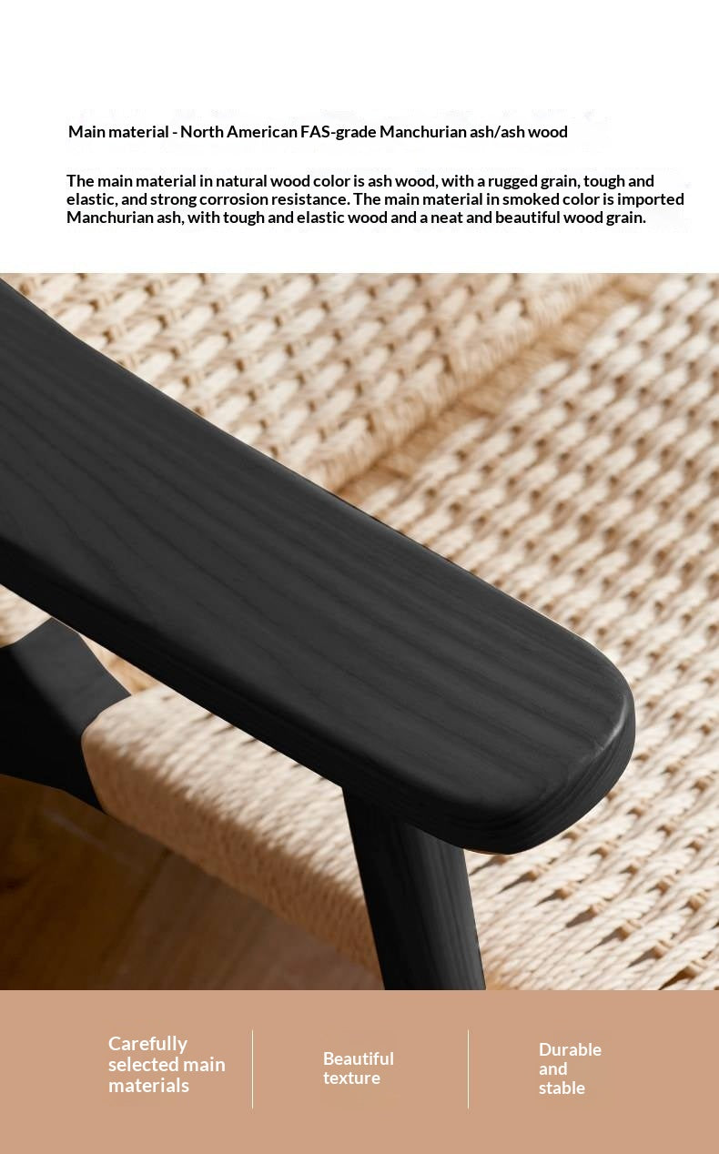 Ash Solid Wood Woven Rope Lounge Chair with Backrest