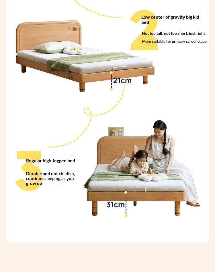 Beech Solid Wood Kids Platform Bed with Night Light