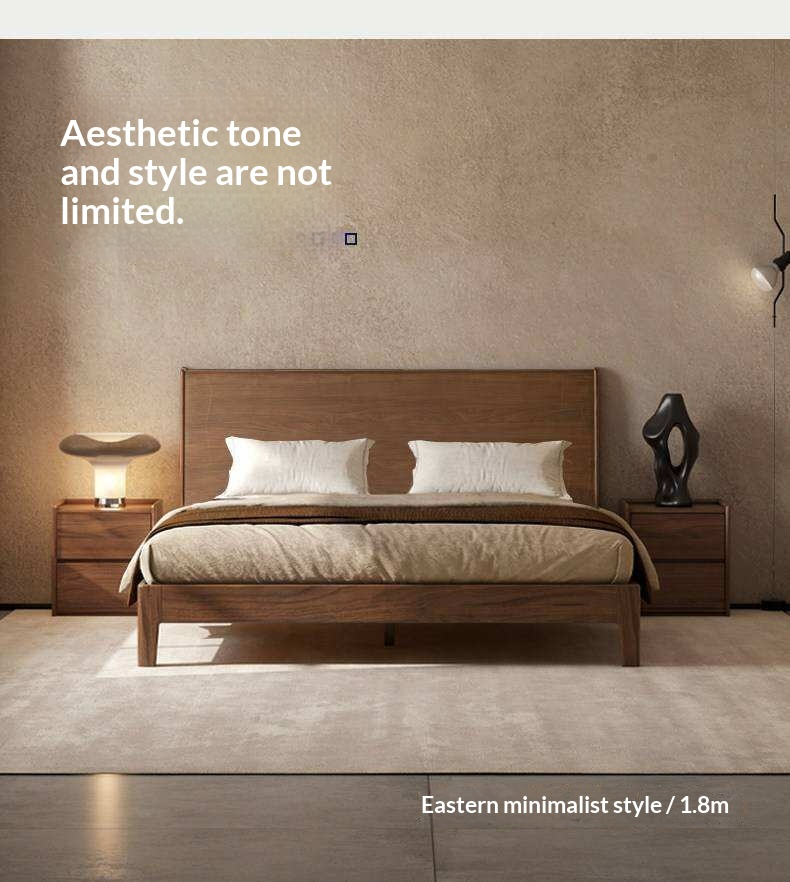Black Walnut Solid Wood Bed with Sleek Light Luxury Finish