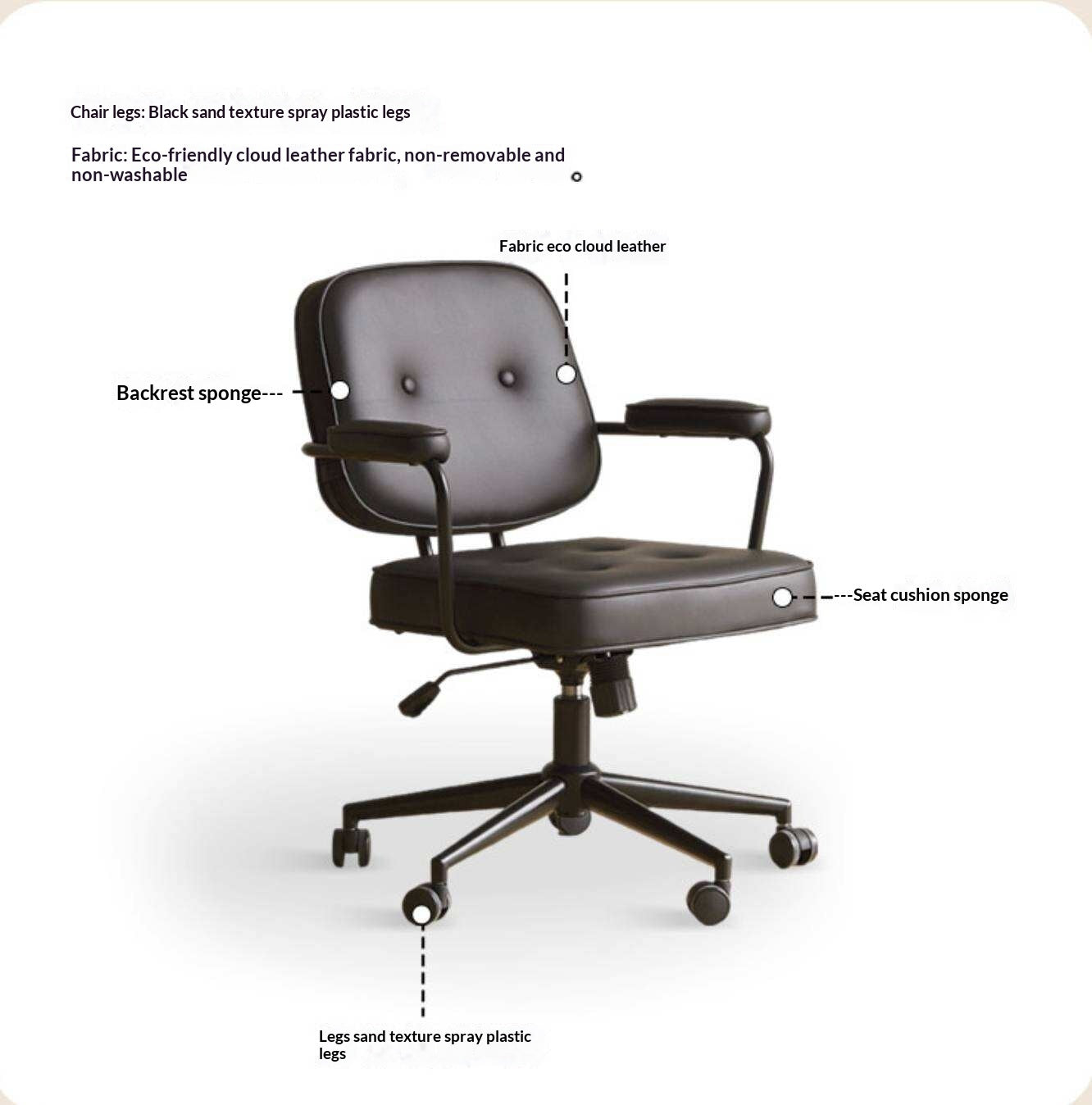 Leather Swivel Office Chair with Armrests