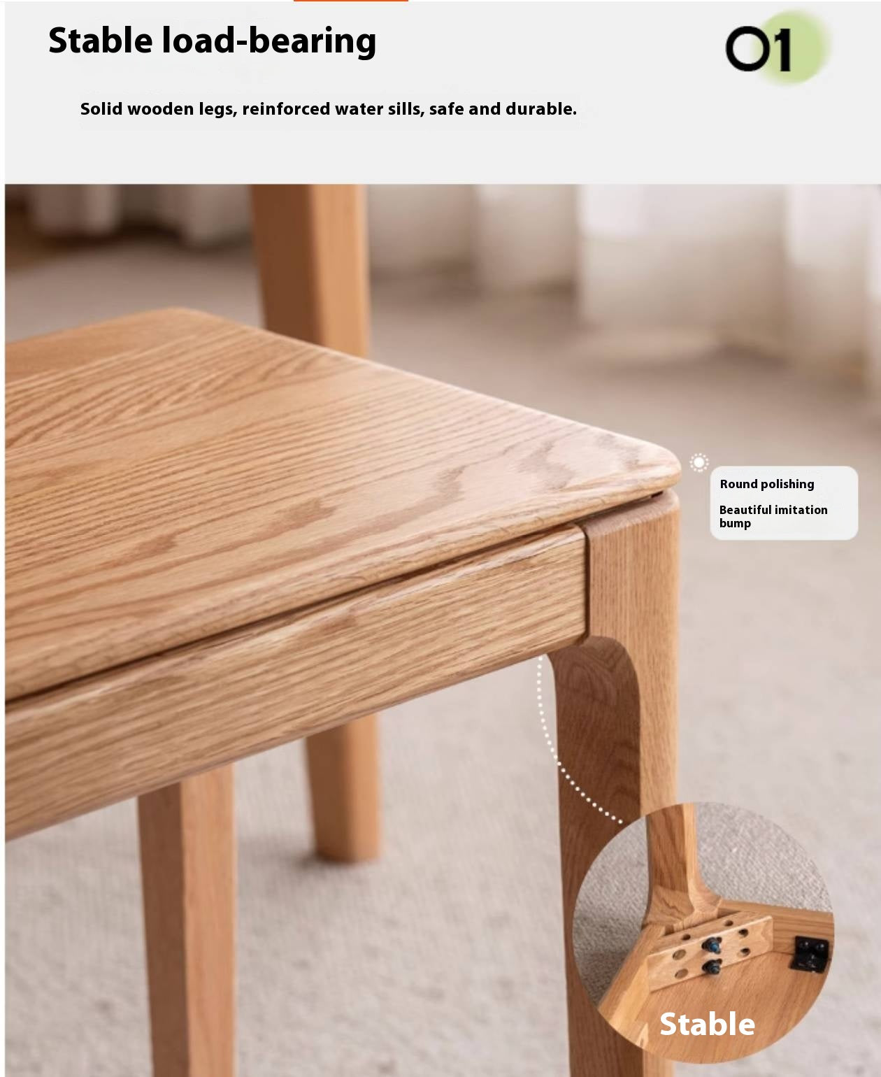 Oak, Ash Solid Wood Modern Style Stool