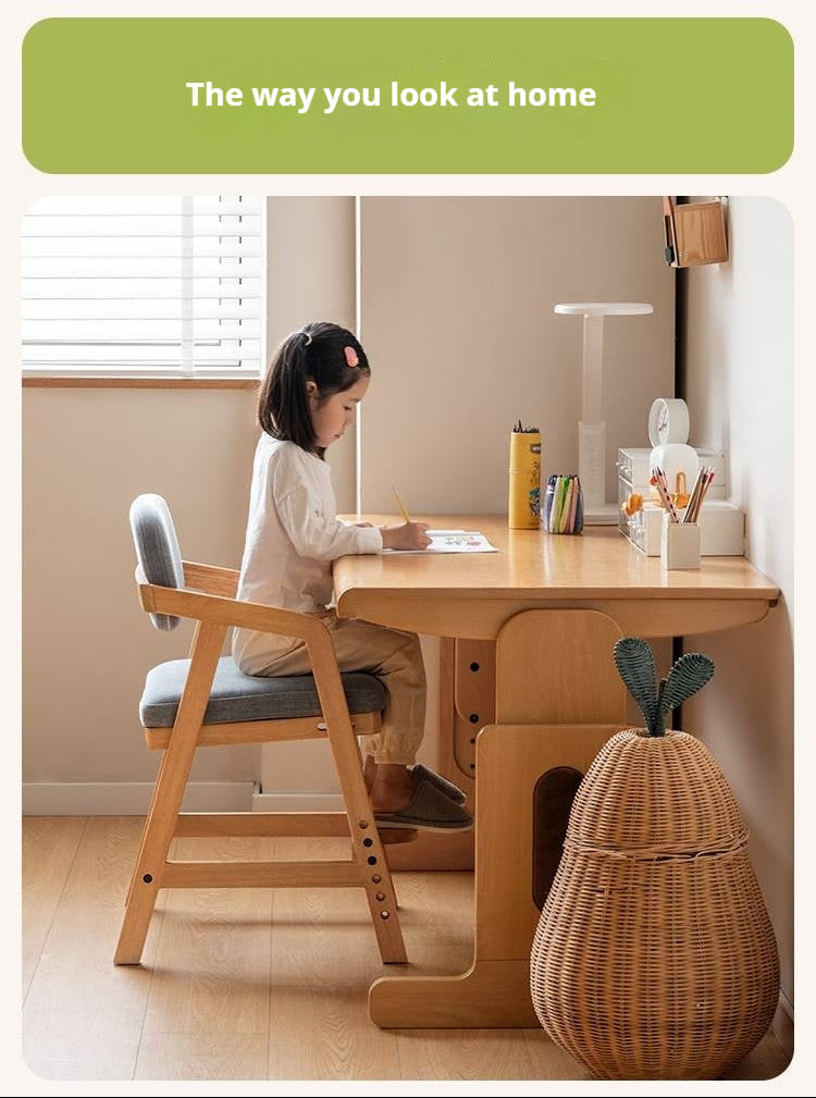 Solid Rubberwood Nordic Style Kids Chair with Adjustable Armrest