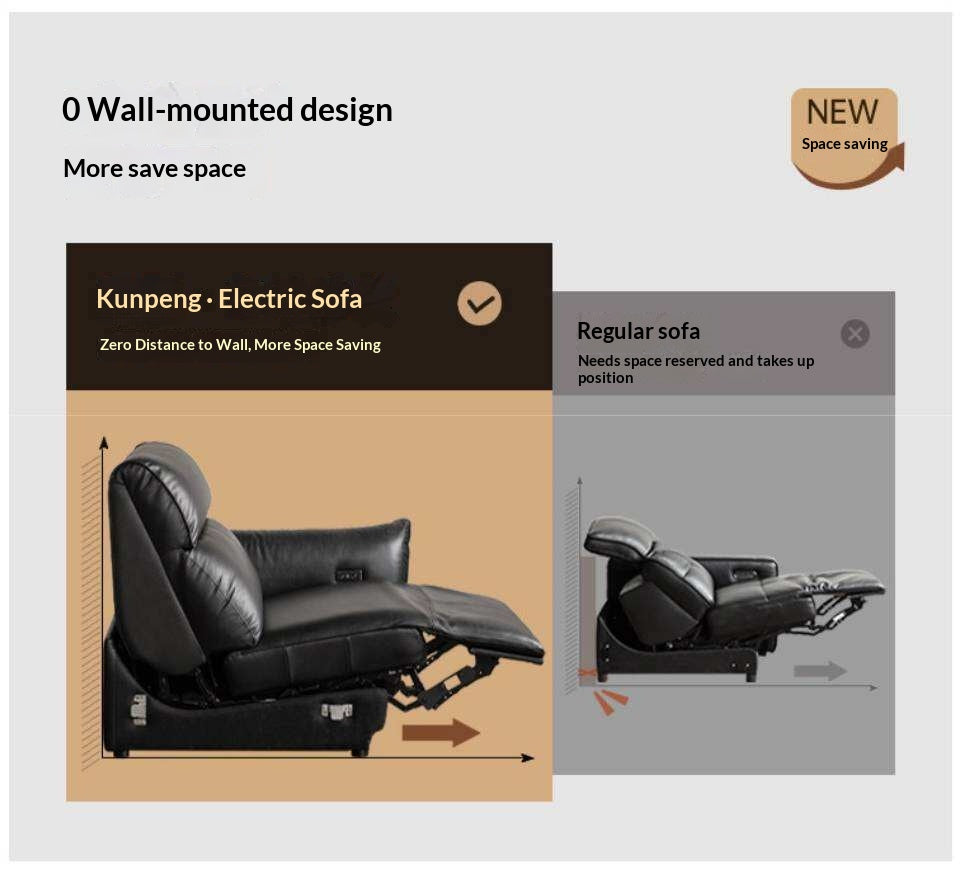 Black walnut solid wood Top Grain Genuine Leather Zero Wall Power Reclining Sofa