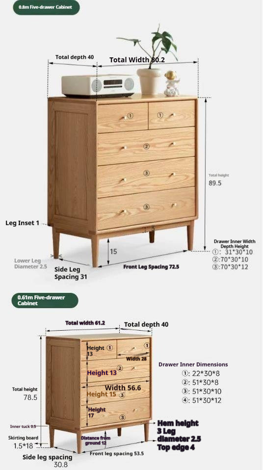 Oak Solid Wood, Solid Rubberwood Nordic Chest of Drawers