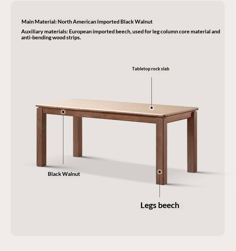 Black Walnut Solid Wood Vintage Travertine Slab Dining Table