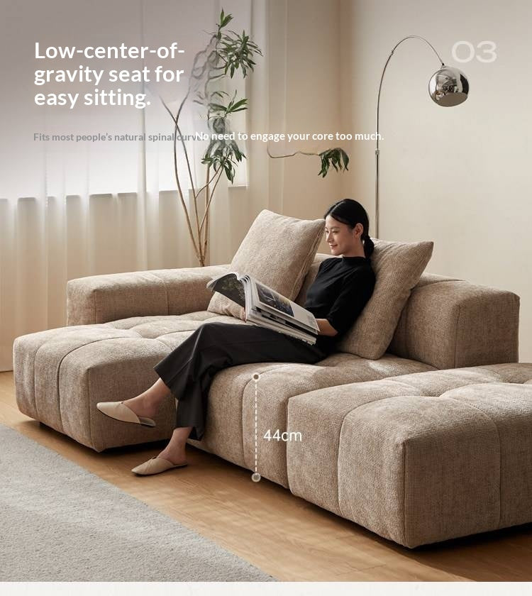 Pine Solid Wood Modular Sectional Sofa in Chenille Faux Linen with Feather-Filled Cushions, Chaise and Ottoman Options