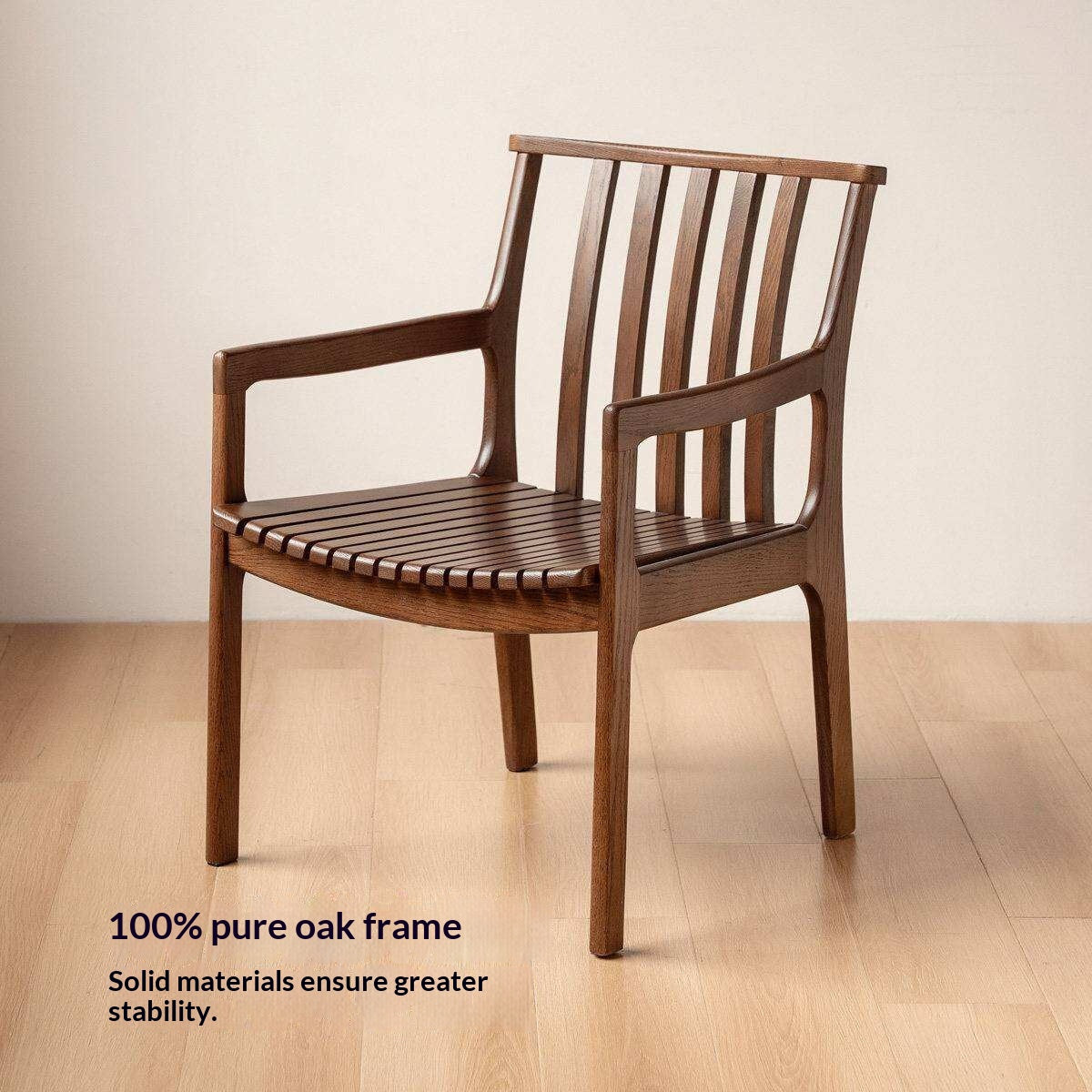 Oak Solid Wood Armchair, dual Reading Chair with Sculpted Back, Home Office Desk Chair