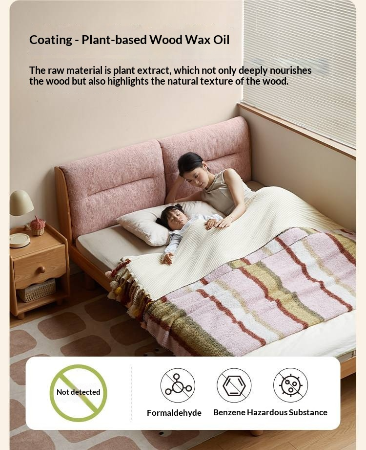 Beech Solid Wood Adjustable Height Kids Bed with Upholstered Segmented Headboard