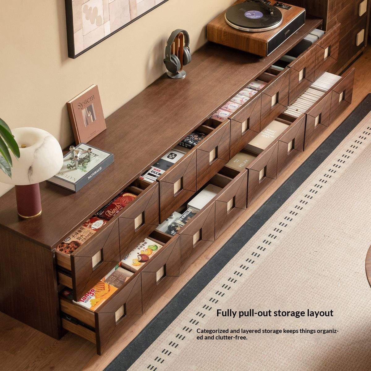 Sandalwood Solid Wood Vintage TV Cabinet with Floor Standing and Storage Space