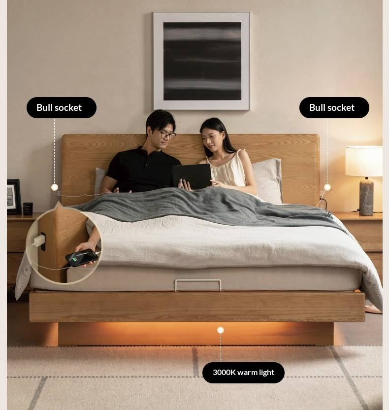 Ash Solid Wood Electric Storage Box Bed — Modern Minimalist Design